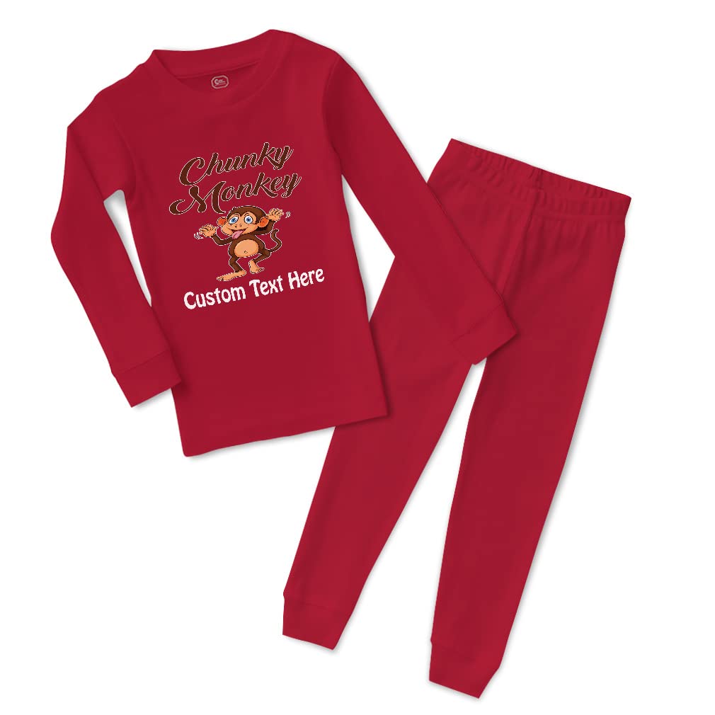 Custom Boy & Girl Cotton Toddler Pajamas - Chunky Monkey Safari Print Funny Baby Sleepwear Set - Snug Fit Red Personalized Pajamas (12 Months) - Perfect for Bedtime, Playtime & Photo Shoots