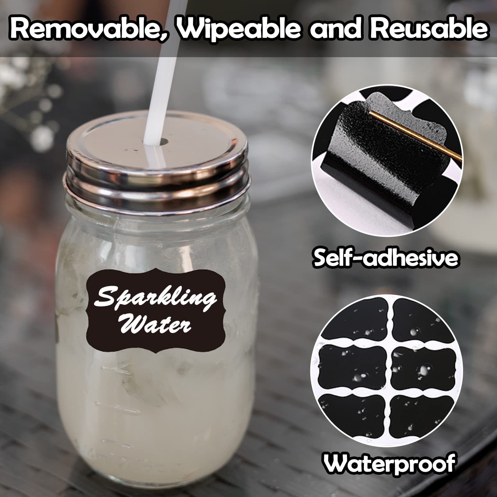 120pcs Reusable Black Chalkboard Stickers for Containers & Jars - Waterproof Chalkboard Labels with White Chalk Marker - Perfect for Organizing Storage Bins, Glass Jars, Kitchen Containers & Office Supplies