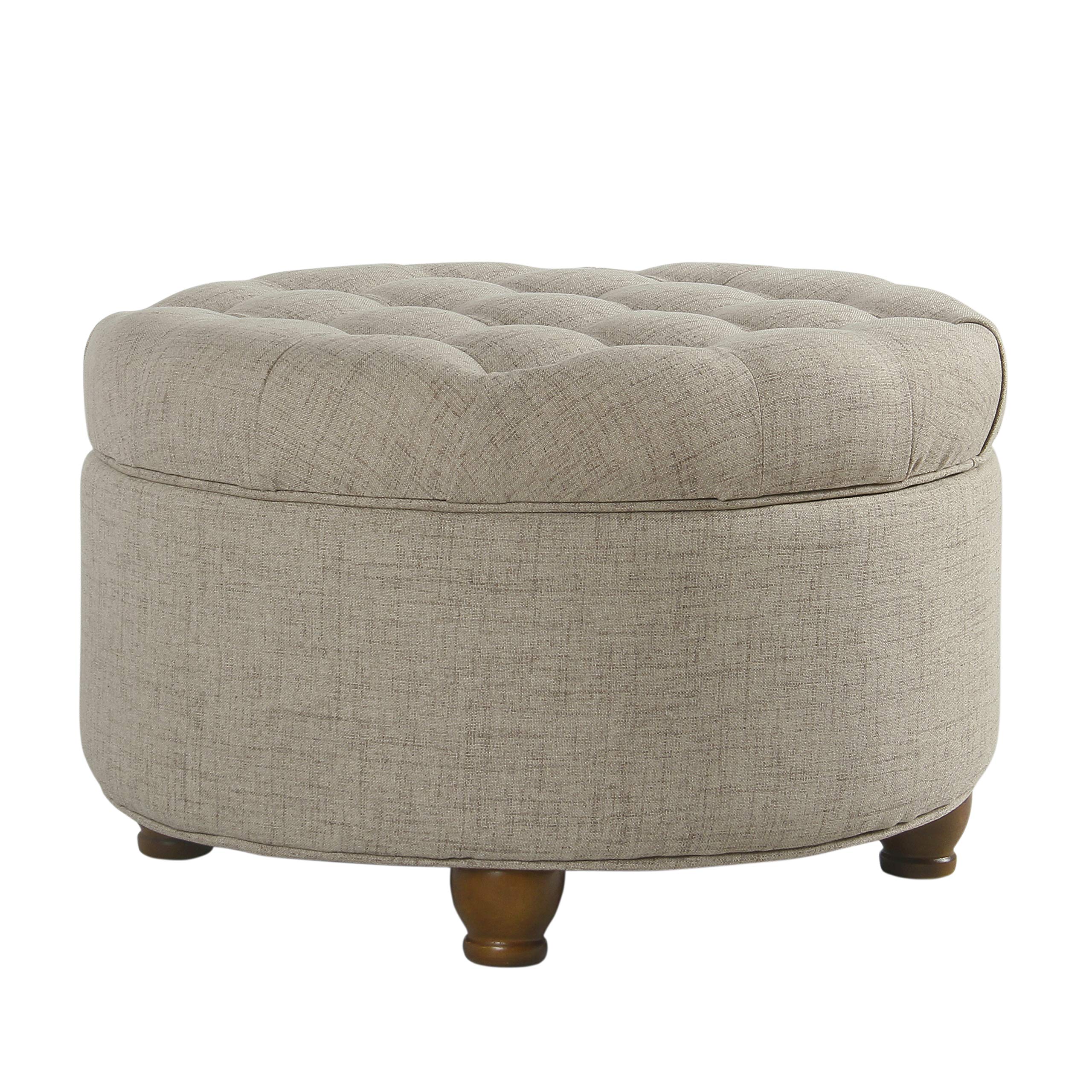 Homepop Large Round Button Tufted Woven Storage Ottoman - Stylish Home Decor for Living Room, Bedroom & Office Organization