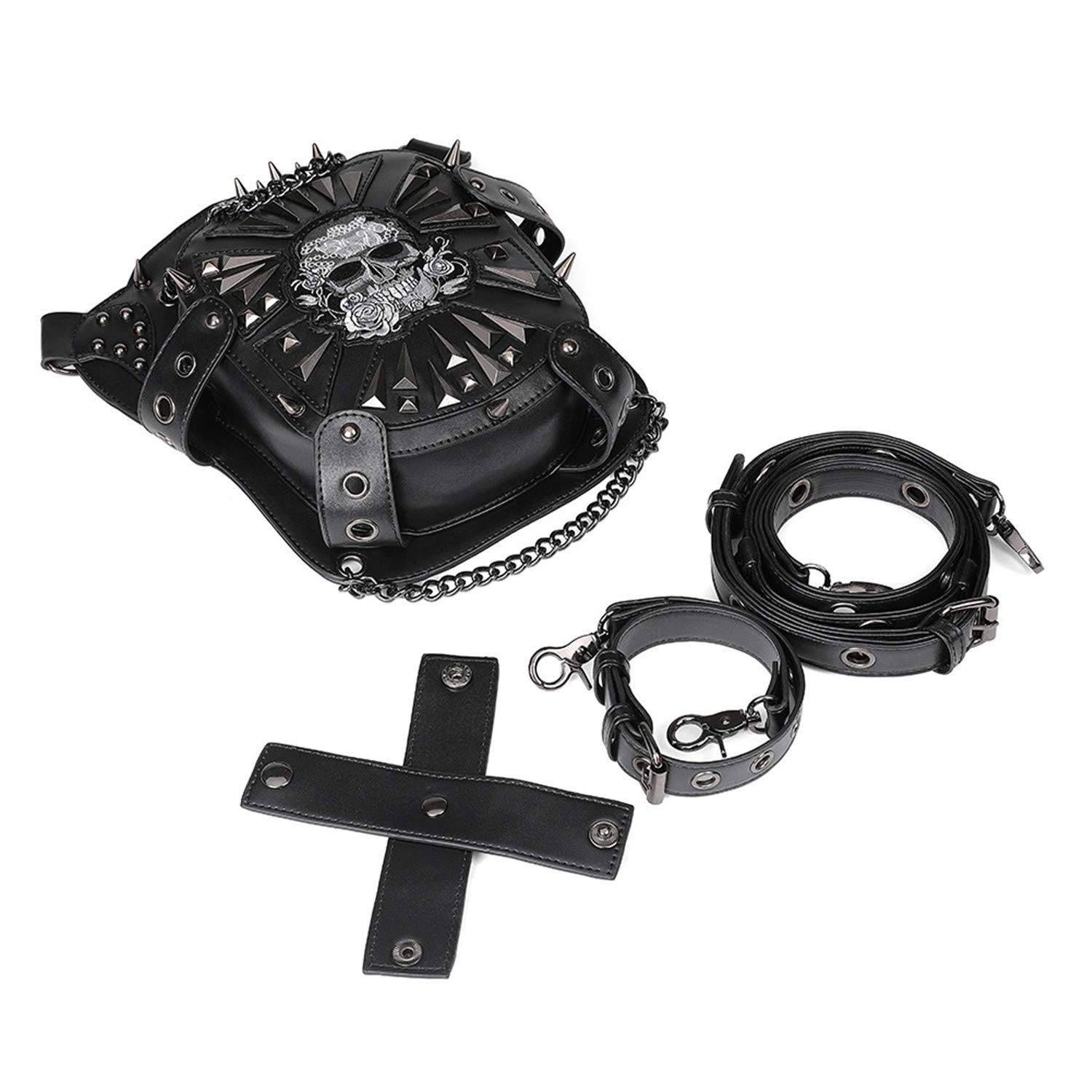 Gothic Steampunk Rose Skull Waist Bag - Leather Fanny Pack Crossbody Purse for Travel & Festival - Unisex Side Wallet Leg Bag & Shoulder Messenger Bag - Perfect for Cosplay, Rave, Halloween & Everyday Use