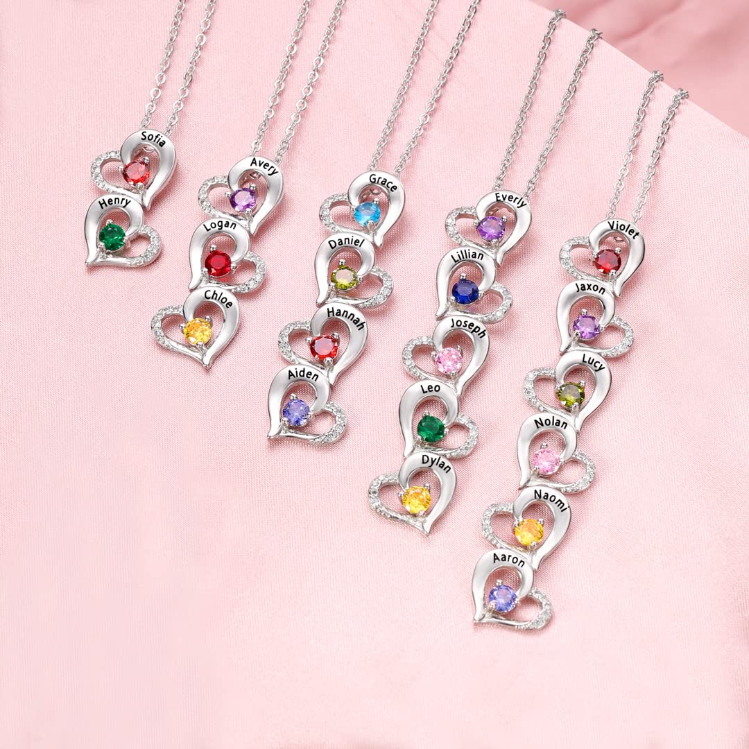 Personalized Heart Birthstone Necklace for Mom - Custom Name Mother's Day Gift for Women, Grandma & Special Occasions | Elegant Jewelry for Anniversaries, Birthdays & Valentine's Day