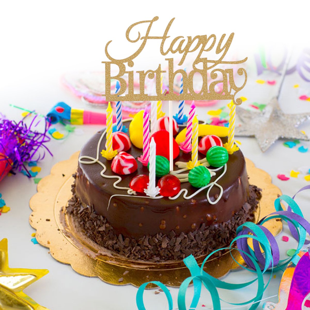 10 Pcs Golden Happy Birthday Cake Toppers - Premium Cake Decorations for Birthday Parties, Weddings & Celebrations - Perfect for DIY Cake Decorating and Special Events
