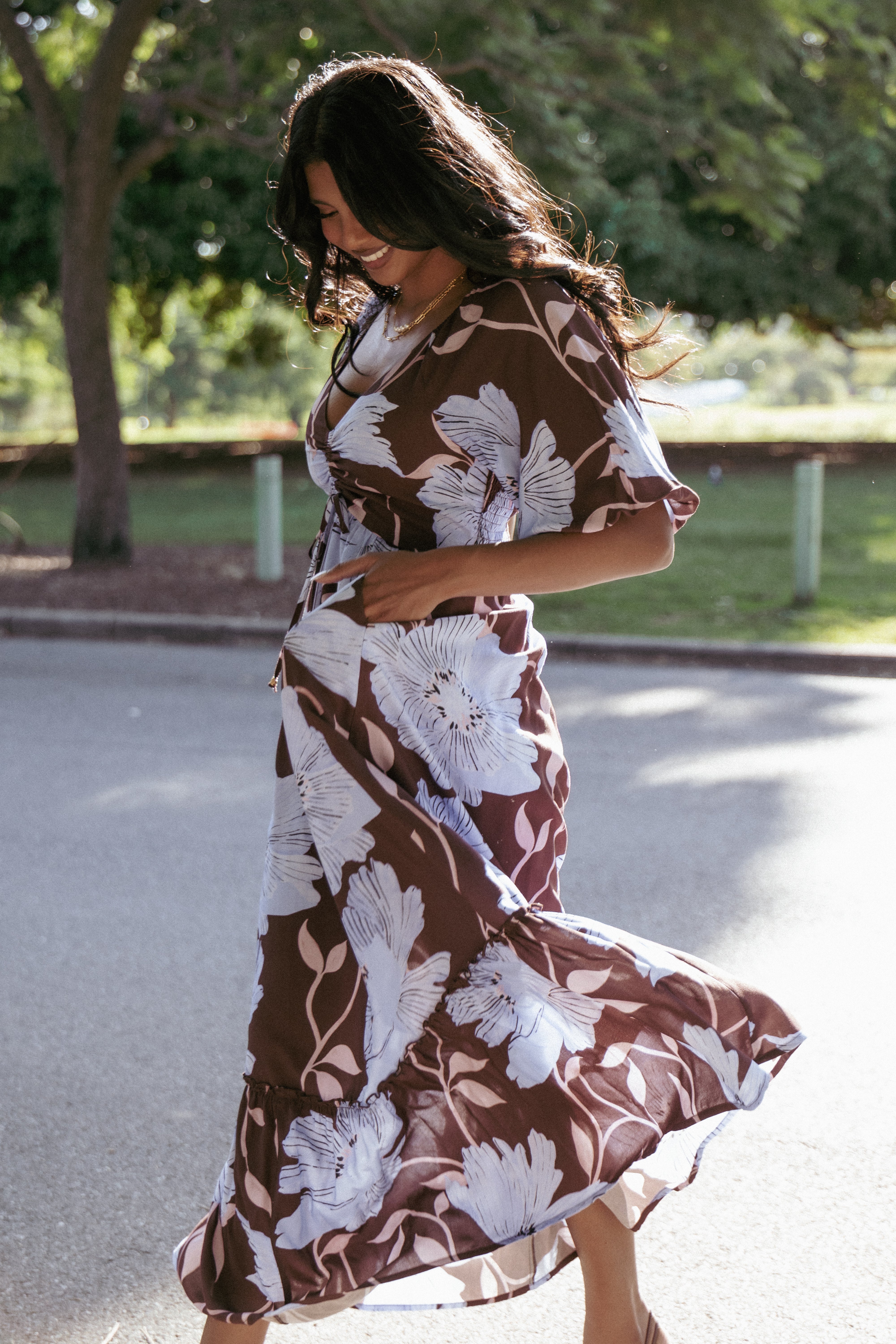 Annabella Floral Maxi Dress - Blue Poppies Print, Women's Summer Beach Dress for Vacation, Party & Outdoor Events