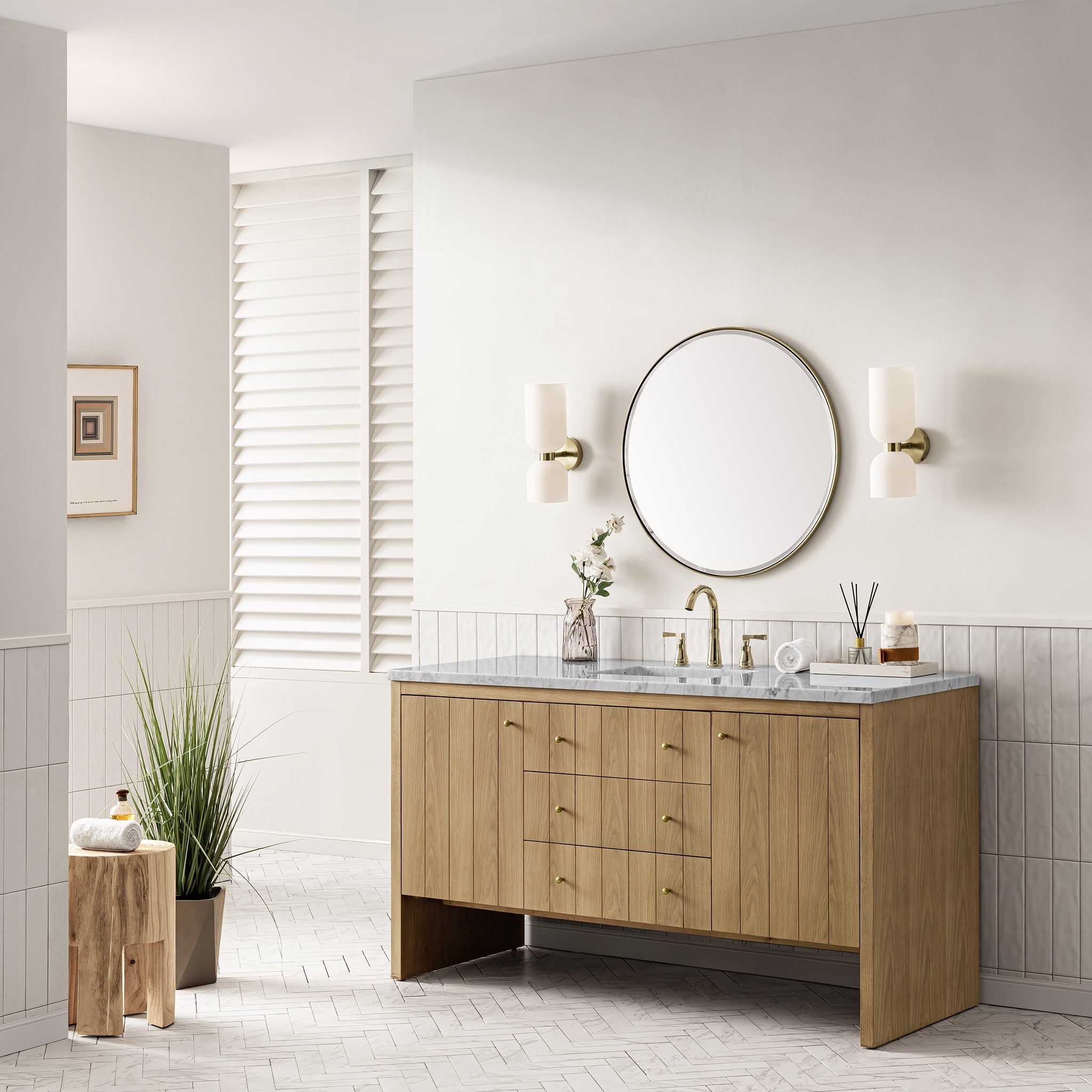 Hudson 60-Inch Single Bathroom Vanity with Sink - Light Natural Oak Finish & 3CM Arctic Fall Quartz Countertop | Perfect for Modern Master Bathrooms & Powder Rooms