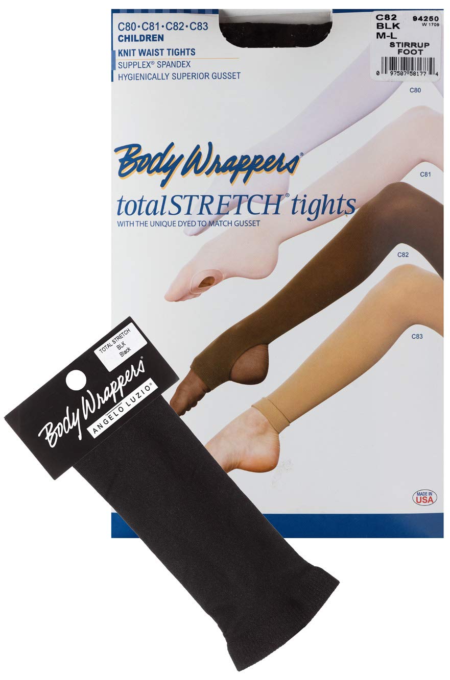 Girls Stretch Seamless Stirrup Tights - Black for Dance & Ballet