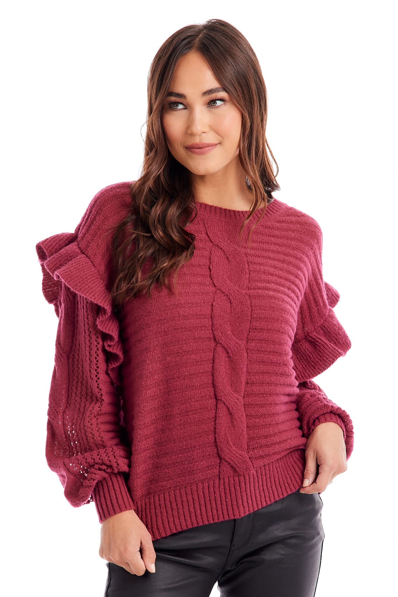 Mud Pie Women's Willow Ruffle Sweater - Soft Knit Pullover with Feminine Ruffles | Perfect for Fall & Winter Layering, Office Wear & Casual Outfits