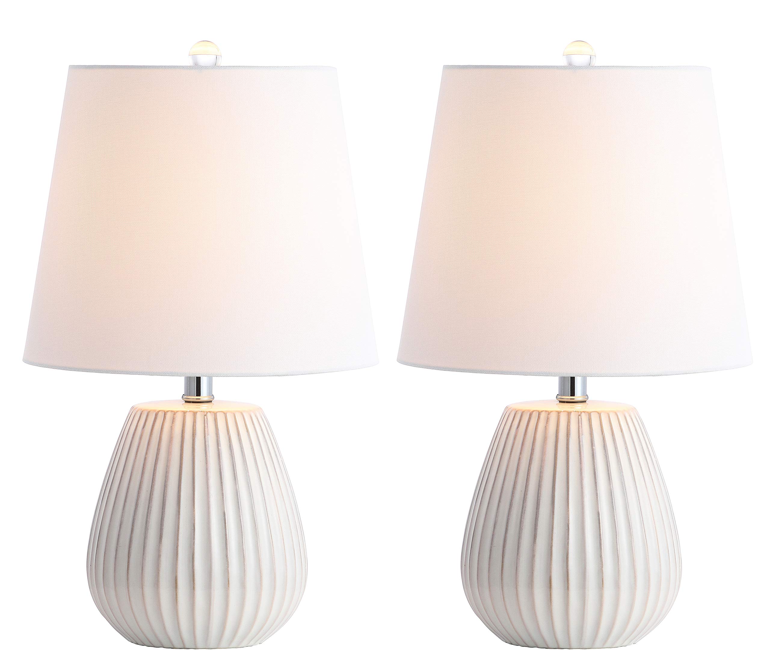 SAFAVIEH Kole White 21-Inch Table Lamp Set of 2 with LED Bulbs - Modern Bedside Lighting for Bedroom, Living Room & Home Office - Perfect for Reading, Working & Creating Cozy Ambiance