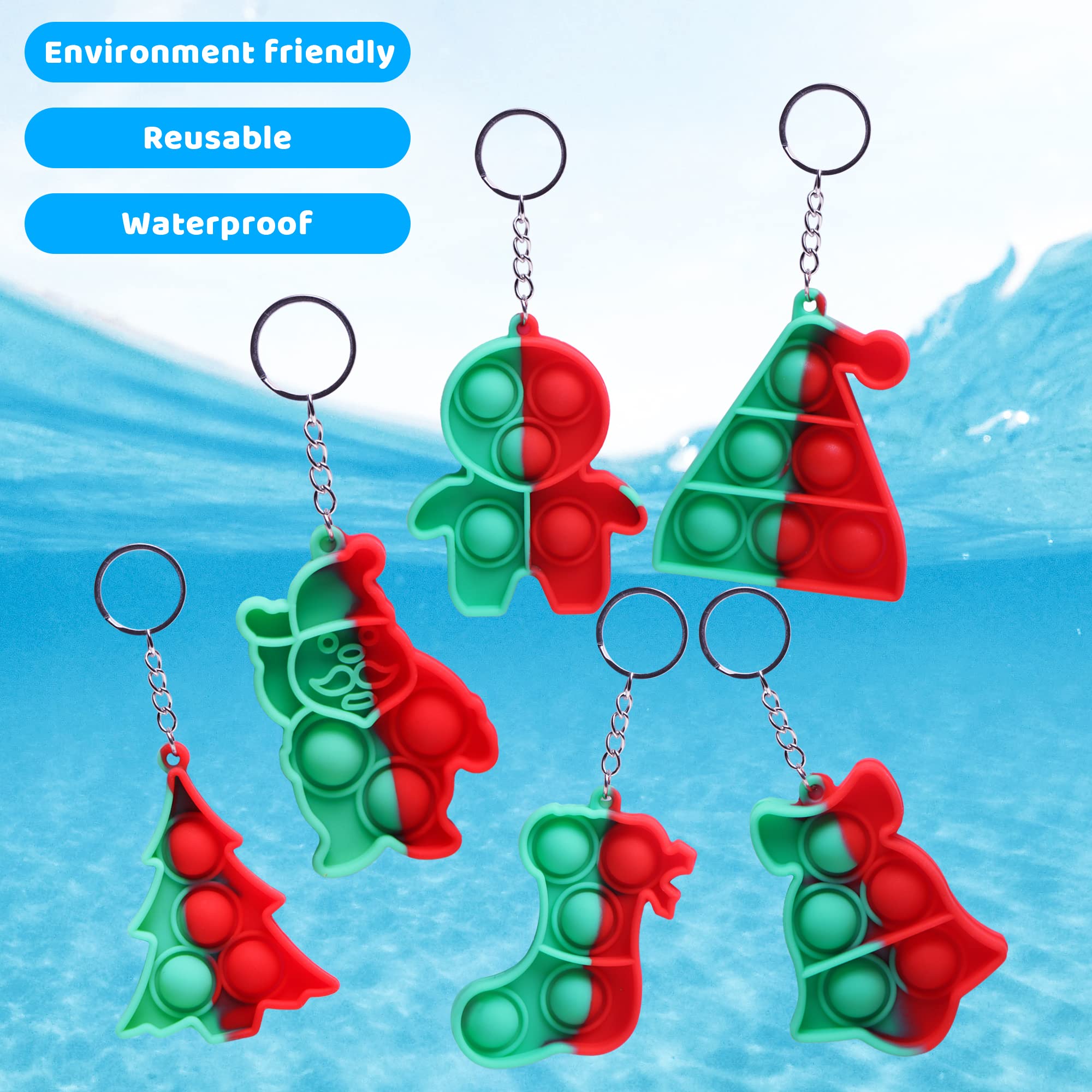 JOYIN 12 Pack Bubble Fidget Keychain - Mini Push Pop Sensory Toys for Stress & Anxiety Relief - Silicone Squeeze Toys for Kids & Adults - Great for Christmas Party Favors, Office Desk & Classroom Use