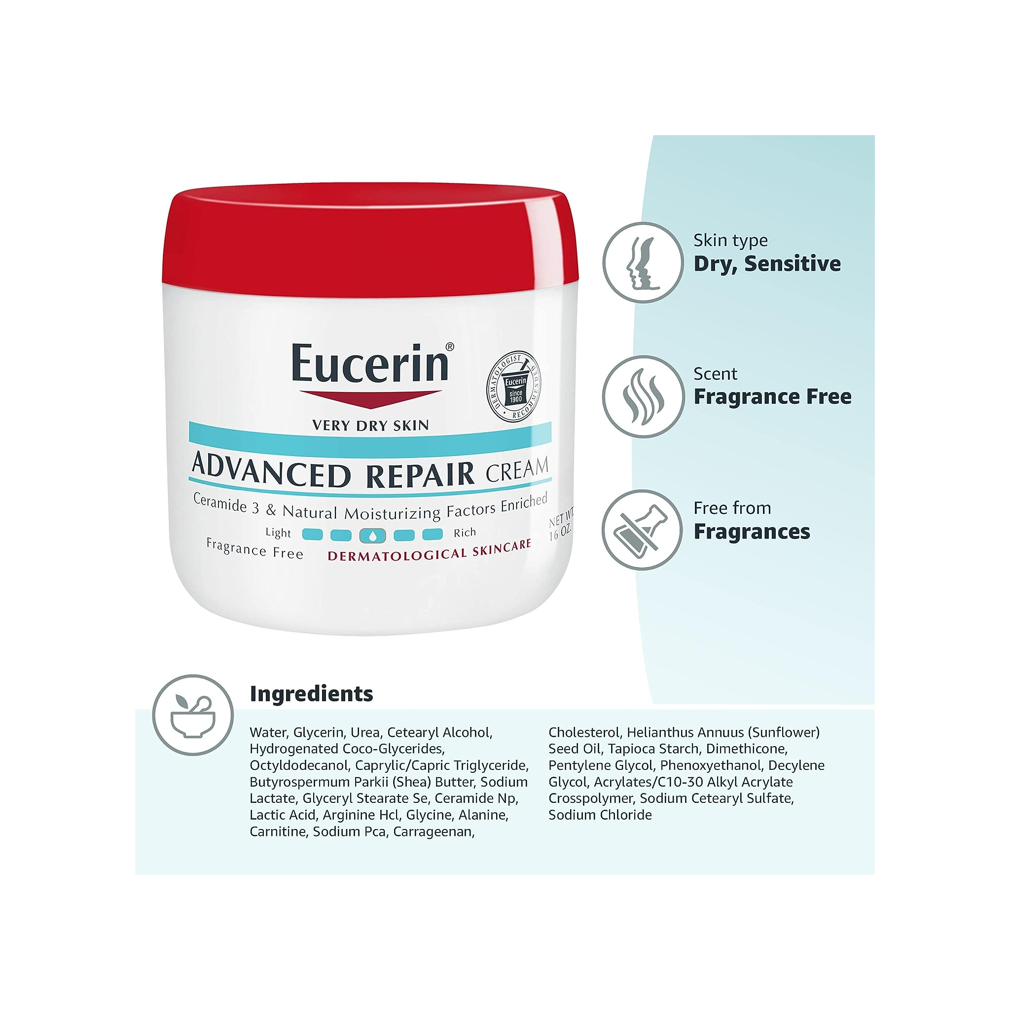 Eucerin Intensive Repair Lotion for Very Dry Skin - 16 oz (454g) - Deep Hydration & Relief for Rough, Flaky Skin - Ideal for Winter, Eczema & Sensitive Skin Care