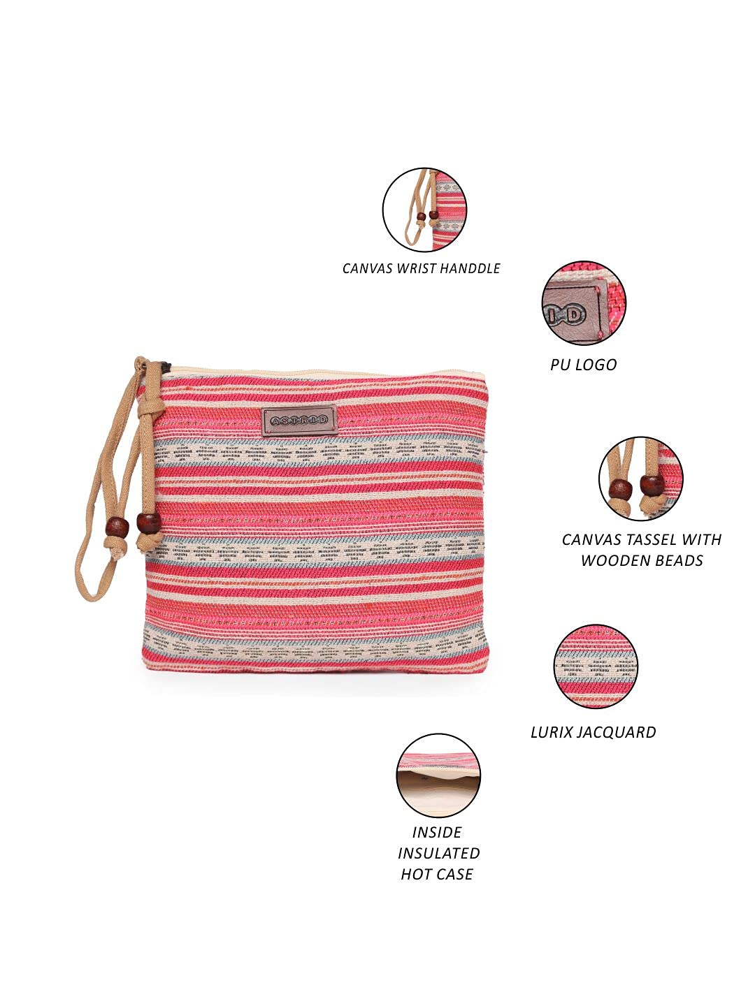 ASTRID Pink Cotton Travel Makeup Pouch - Waterproof Cosmetic Bag for Women, Perfect for Toiletries, Jewelry & Accessories Organization (Travel, Gym, Daily Use)