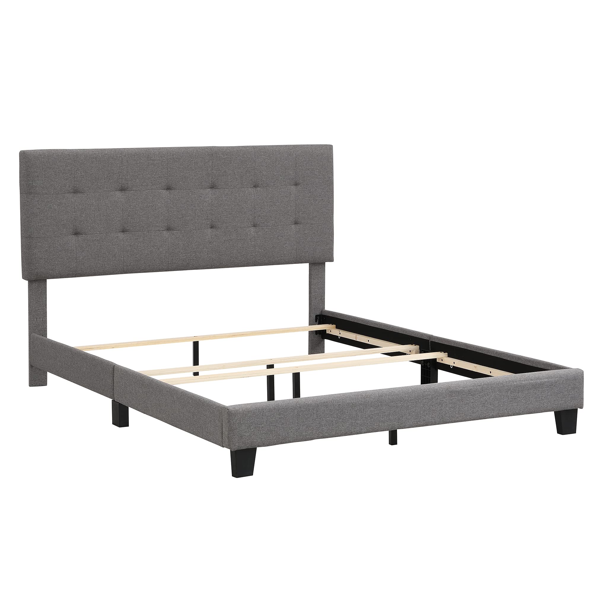 Wotefusi Gray Upholstered Queen Size Platform Bed with Tufted Headboard - No Box Spring Needed - Gray Linen Fabric (US Stock) - Perfect for Modern Bedrooms & Guest Rooms