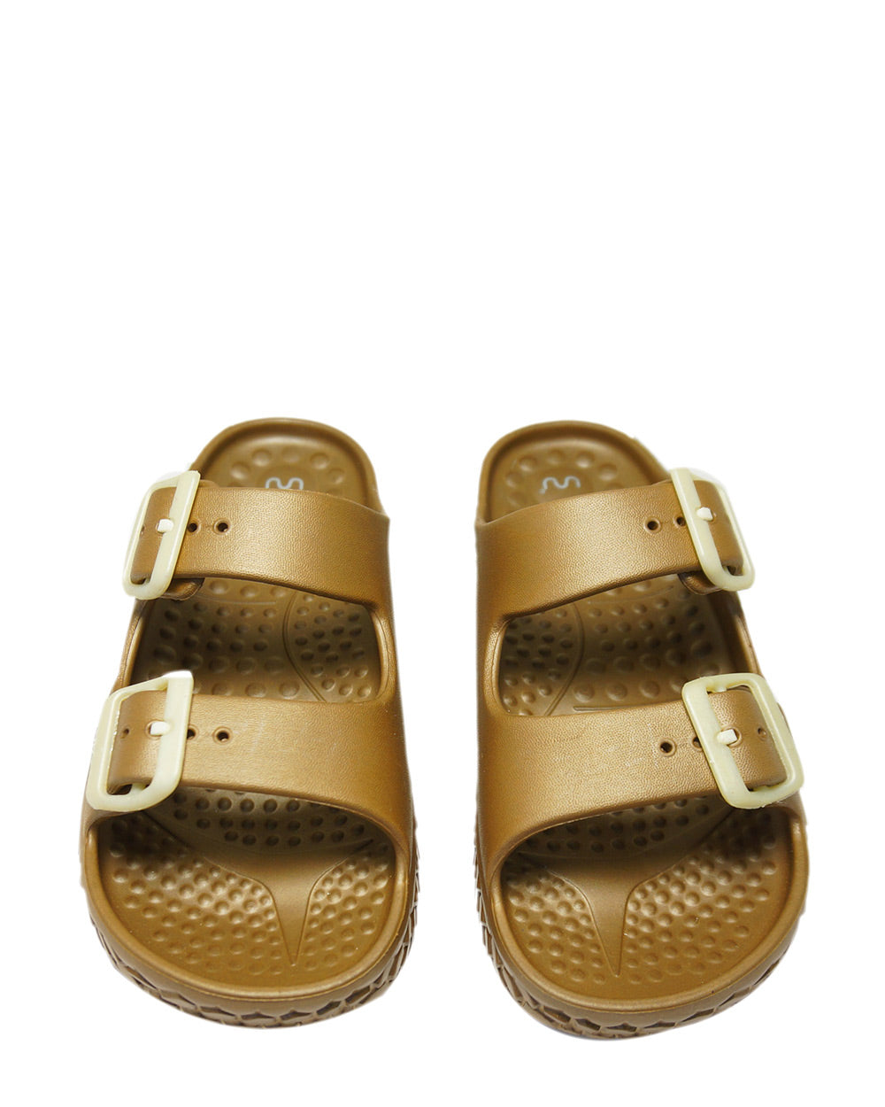 Doubleu Sakura Bronze Metal Platform Slide Sandals - Women's Comfortable Summer Beach Slides for Casual Wear, Outdoor, and Vacation