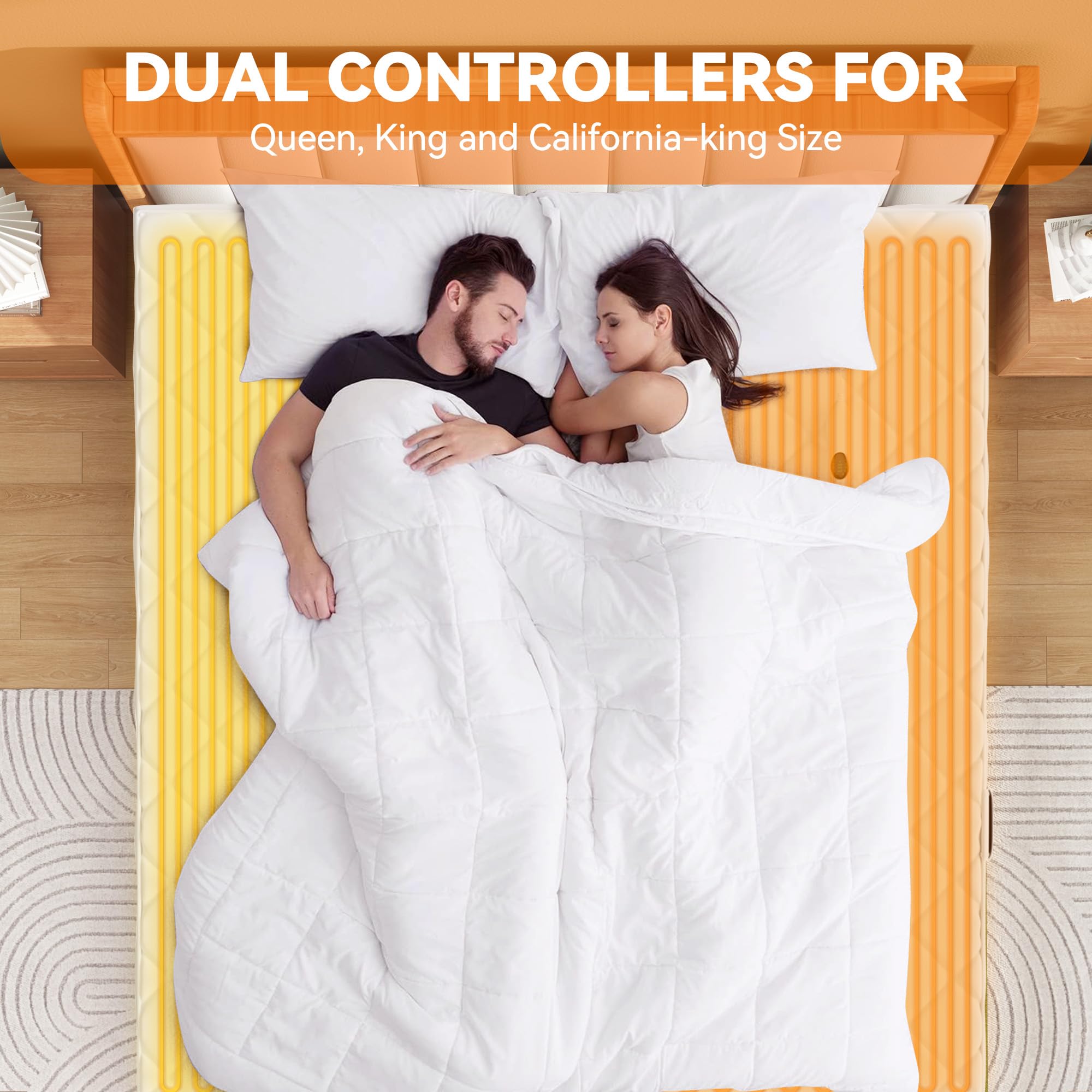 Electric Heated Mattress Pad Queen Size - Dual Control Luxury Bed Warmer with 10 Heat Settings & Auto Off (2/4/8 Hours) | Fits Up to 18