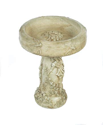Fairy Dance Birdbath - 22 Inch Tall x 18 Inch Diameter - Buff Finish Garden Decoration for Outdoor Bird Watching & Backyard Decor