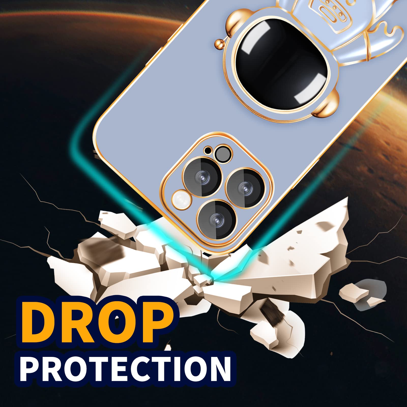 Loheckle Astronaut Phone Case for iPhone 13 Pro Max - 6D Plating Cute Astronaut Design with Hidden Stand & Camera Protector - Dark Blue - Perfect for Space Enthusiasts & Everyday Protection