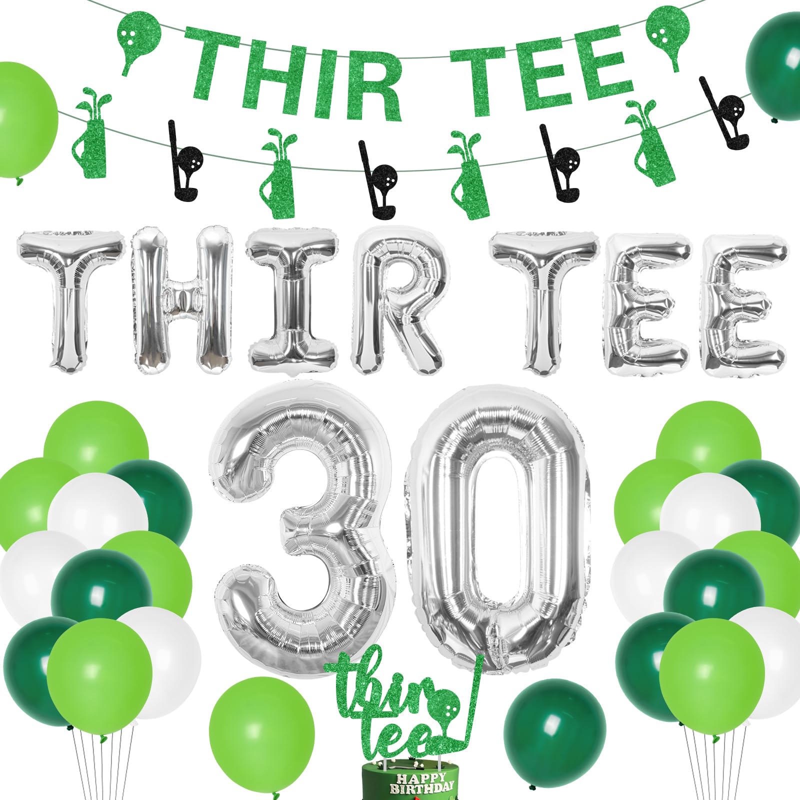 30th Birthday Golf Decorations for Men - Thir-Tee Birthday Banner, Cake Topper & Glitter Party Supplies | Perfect for Golf-Themed 30th Birthday Celebrations & Sports Lover Parties