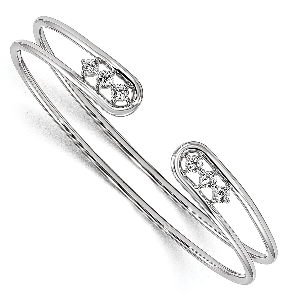 925 Sterling Silver Cubic Zirconia Cuff Bangle Bracelet for Women | Adjustable, Stackable Fine Jewelry | Perfect Gift for Her | Ideal for Weddings, Parties & Everyday Wear