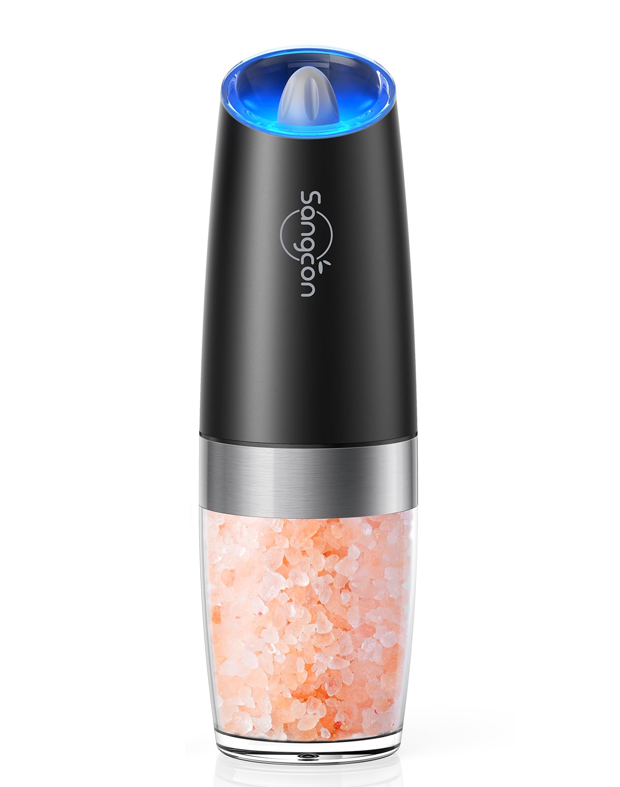 Upgraded Sangcon Electric Pepper and Salt Grinder Mill - Battery Powered Automatic Shaker with LED Light, Adjustable Coarseness & One-Hand Operation - Large Capacity Spice Grinder for Kitchen, Dining Table & Outdoor Cooking (1pc)