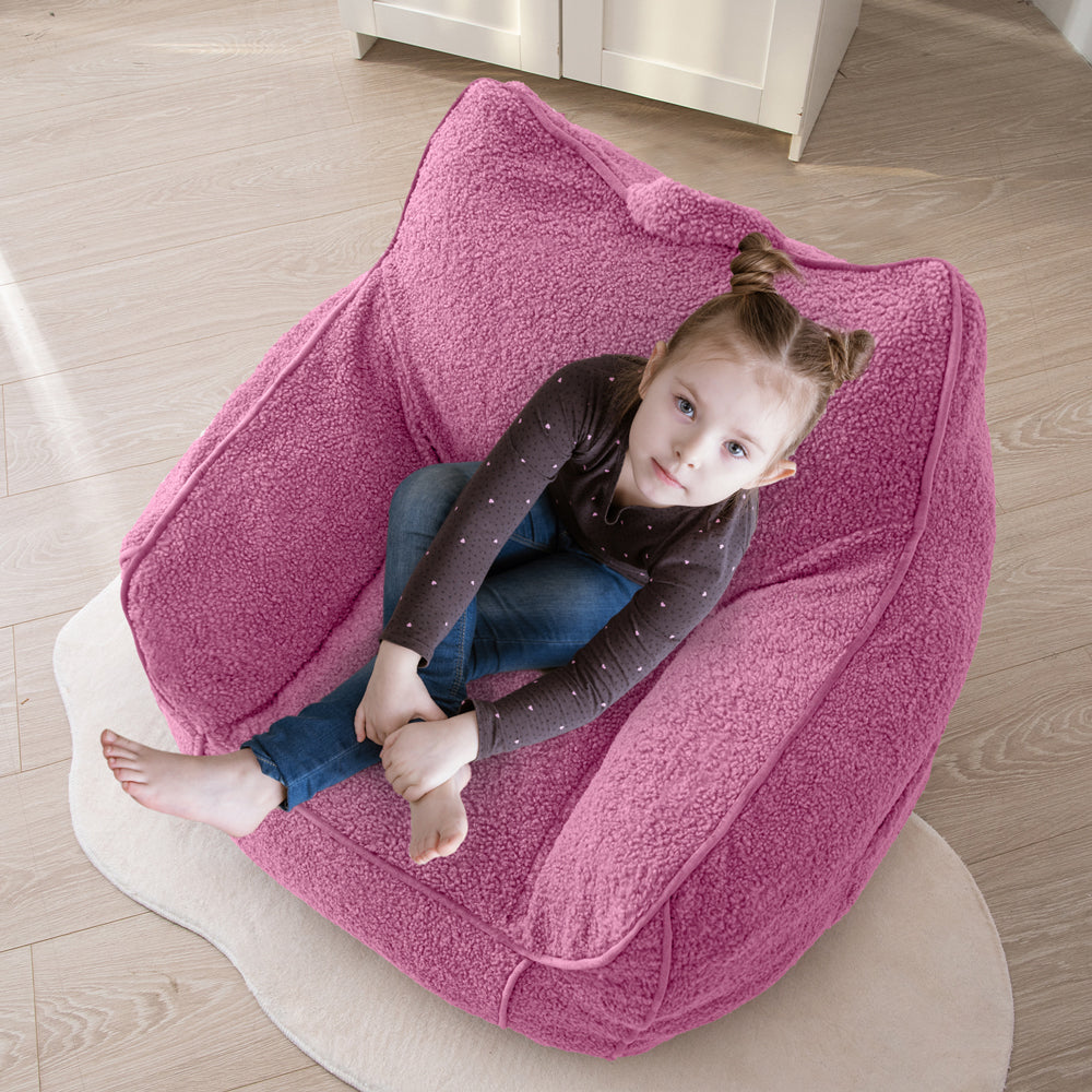 MAXYOYO Sherpa Kids Bean Bag Chair - Soft & Cozy Bean Bag Couch with Decorative Edges for Children's Room, Nursery or Playroom (Pink) - Perfect for Reading, Gaming & Relaxing