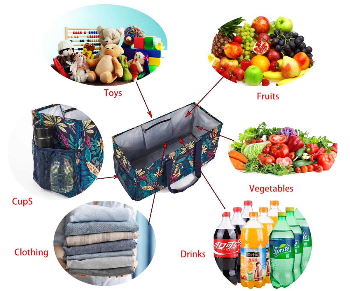 YELAIYEHAO Large Foldable Tote Bag - Heavy Duty Reusable Shopping Bag for Groceries, Beach, Pool, Gym, Travel & Laundry | Collapsible Storage Organizer for Picnic, Camping & Daily Use