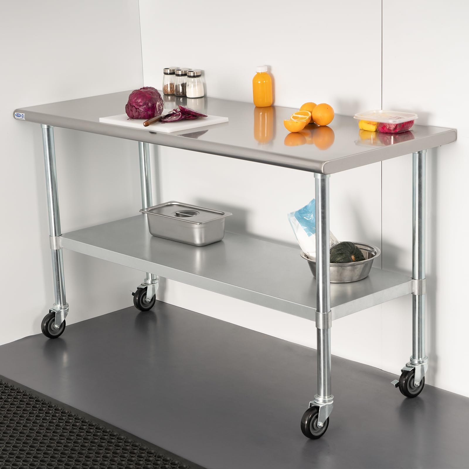 Stainless Steel Work Table 30x60 Inches with Wheels - Heavy Duty Commercial Prep Table with Undershelf & Galvanized Legs, NSF Certified for Restaurant Kitchen, Bar, Hotel, Garage - Perfect for Food Prep, Workbench, and Industrial Use