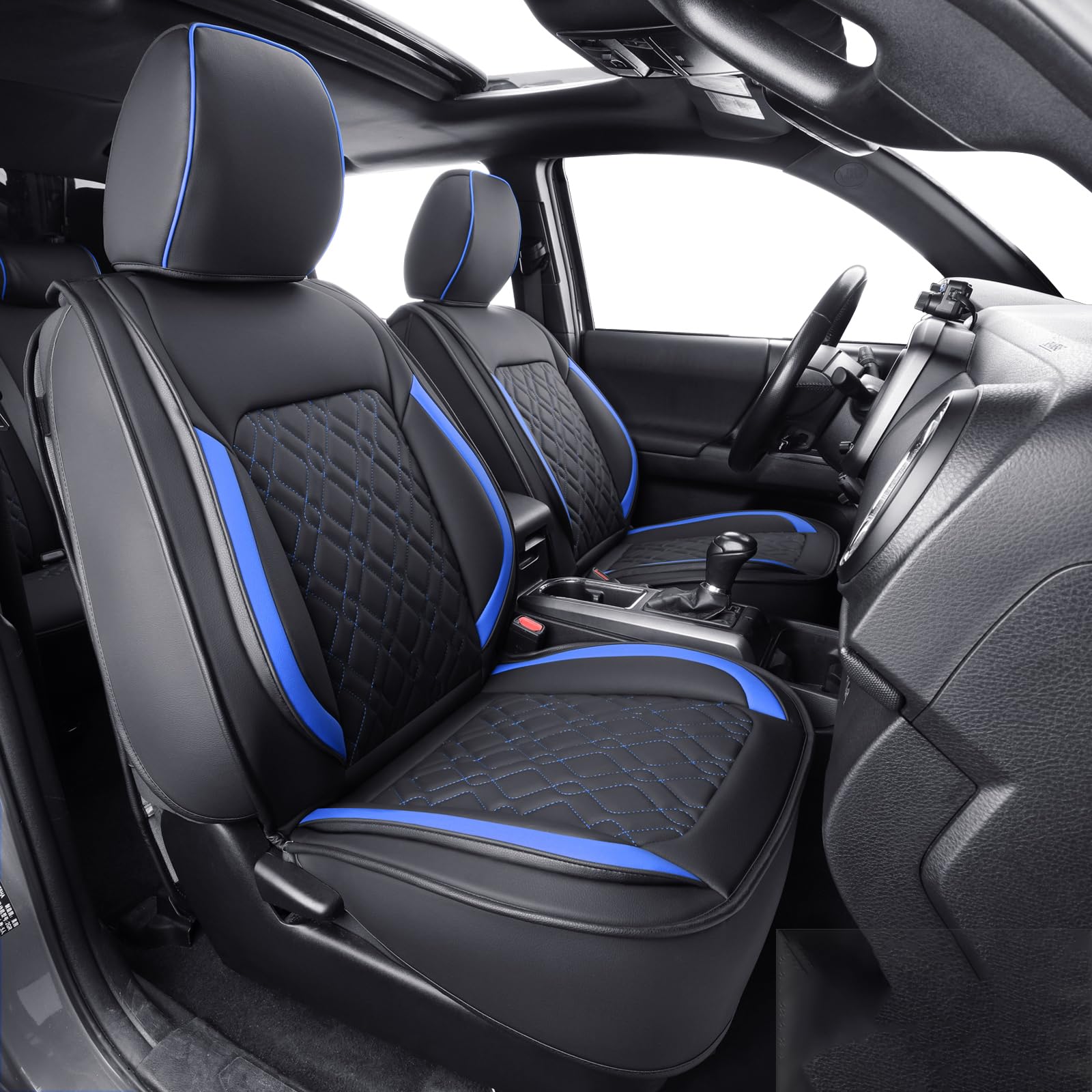 LUCKYMAN CLUB Premium Waterproof Faux Leather Seat Covers for Ford F150 (2015-2024) & F250/F350/F450 (2017-2024) - Full Set Black-Blue Design - Durable Protection for Trucks, Off-Roading & Daily Commute