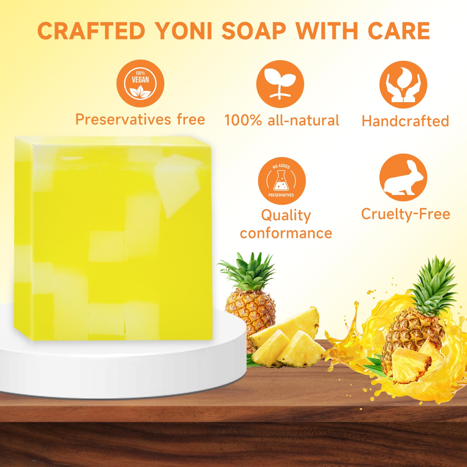 Organic Yoni Soap Bar 3-Pack - pH Balanced Feminine Wash for Women, Natural Vaginal Deodorant & Body Wash with Pineapple Extract | Handmade Intimate Soap for Daily Hygiene & Gentle Cleansing