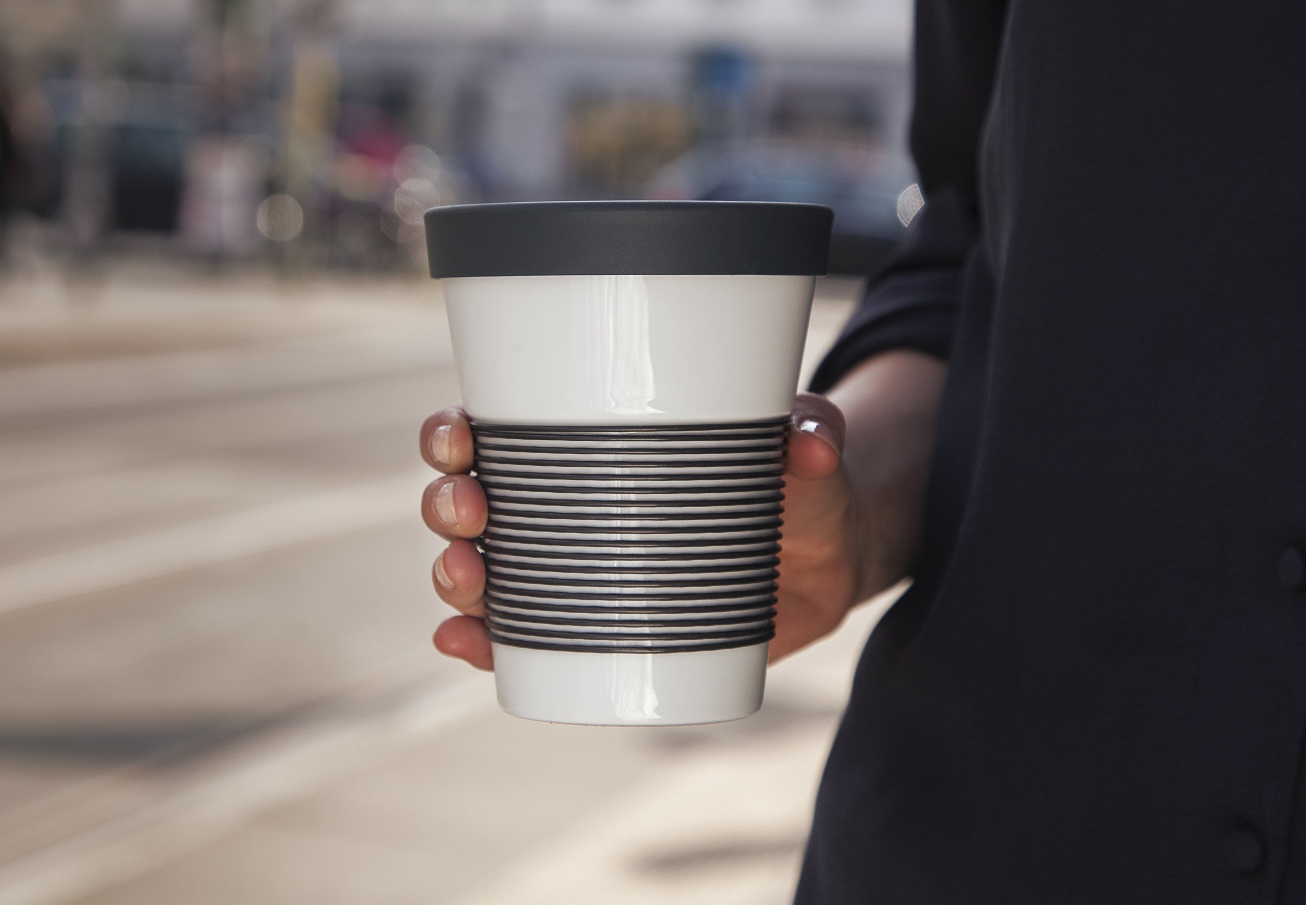 Premium Porcelain Travel Mug with Lid - 0.23L (8oz) Insulated Coffee Cup for On-the-Go - Eco-Friendly Charcoal Design (10x6x13.2cm) - Perfect for Commuting, Office & Outdoor Adventures