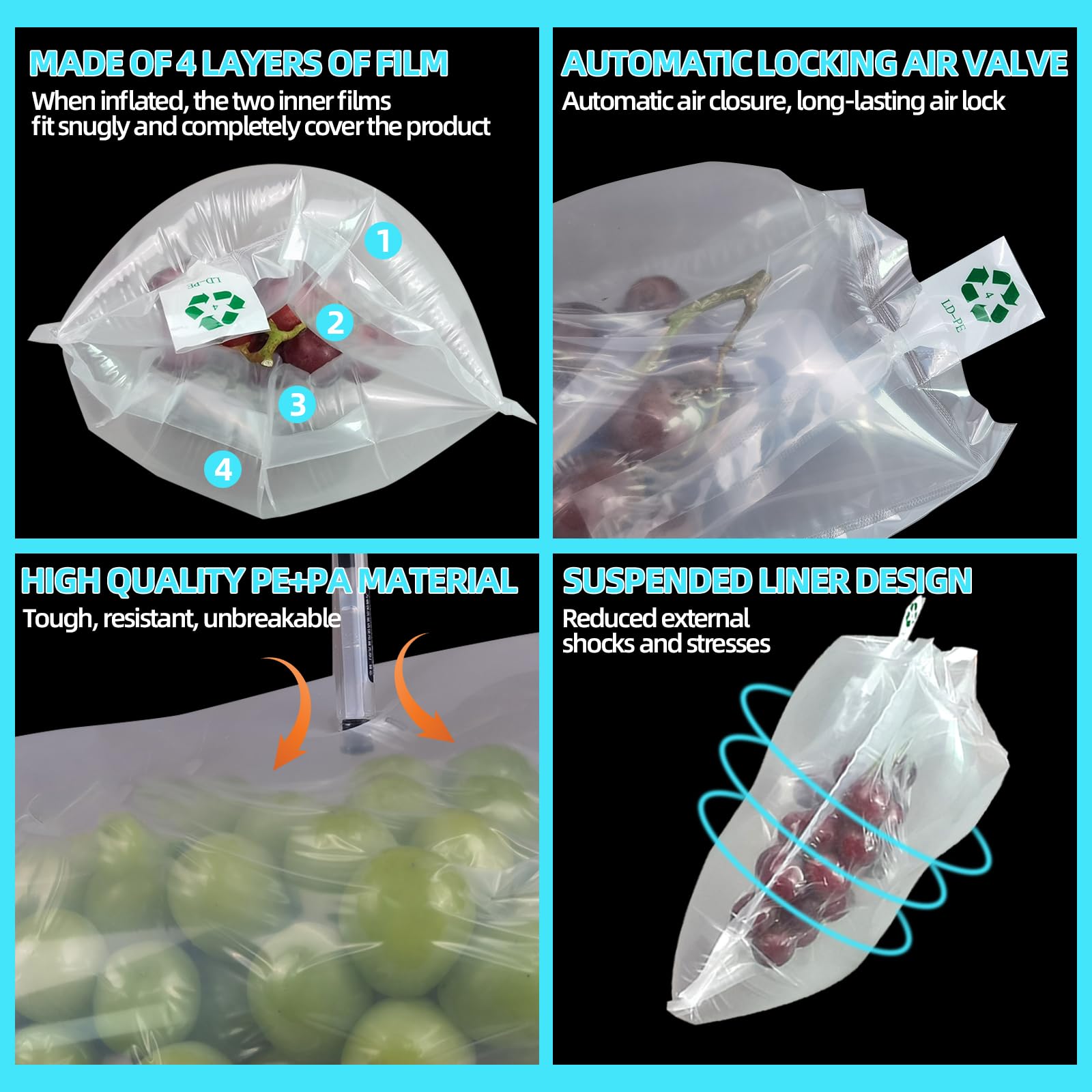 50 Pieces 6x6 Inches Air Bubble Cushion Bags for Shipping - Protective Packaging Void Fill with Free Air Pump - Ideal for Ecommerce, Fragile Items & Moving Supplies