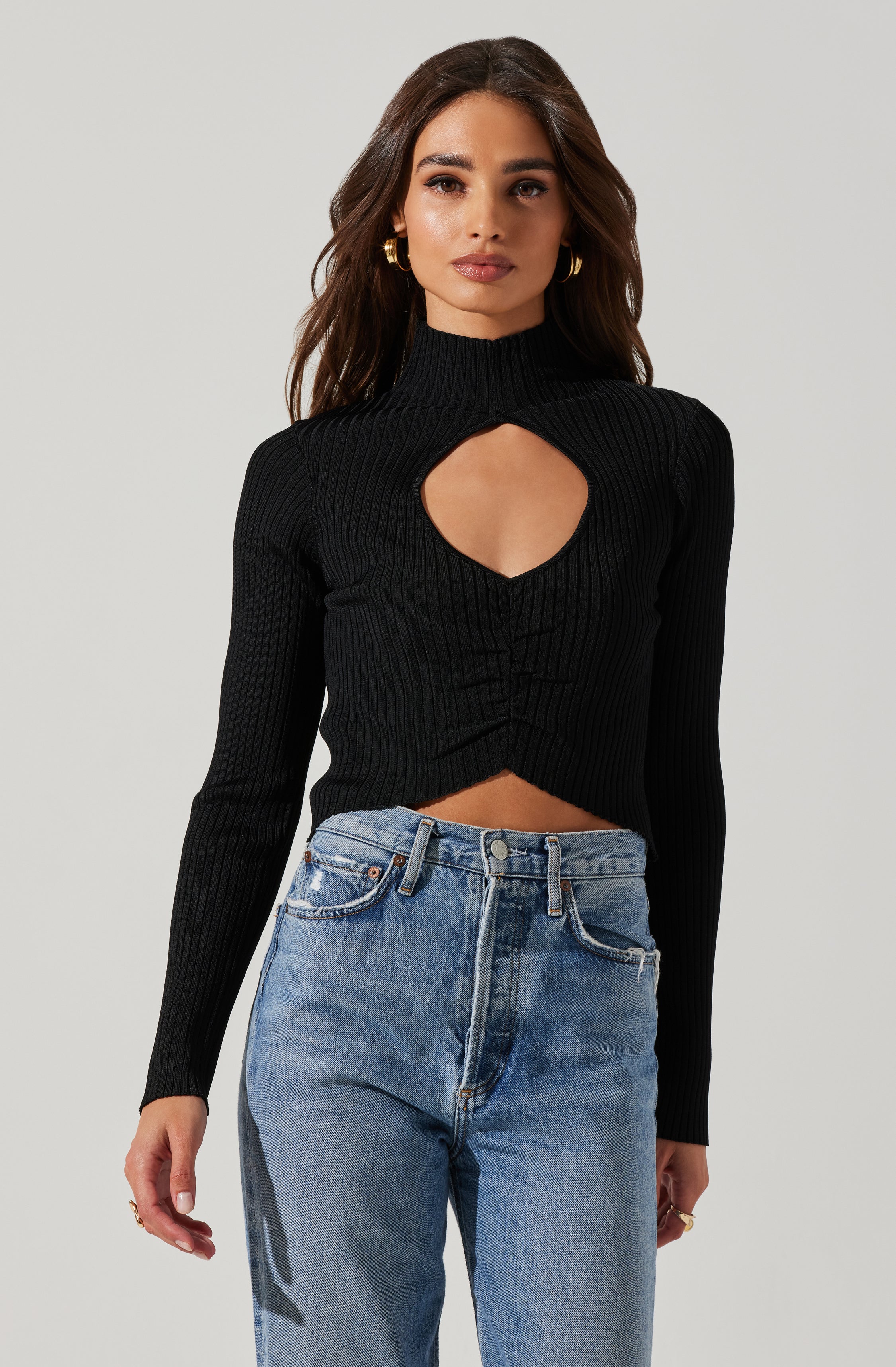 Elia Mock Neck Cutout Sweater Women's Fashion Knit Top | Trendy Winter Pullover for Casual Outfits & Date Nights