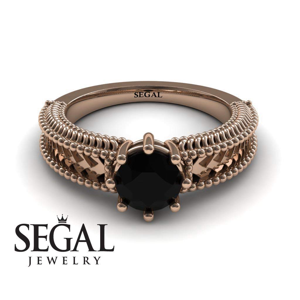 Victorian Engagement Ring 14K Red Gold Antique Filigree Ring with Black Diamond - Harper | Vintage Inspired Wedding Jewelry for Brides & Romantic Proposals
