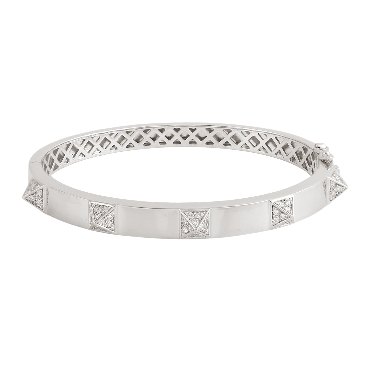 14K White Gold Pave Natural Diamond Pyramid Design Wedding Bangle - Elegant Bridal Jewelry for Engagement, Anniversary & Special Occasions
