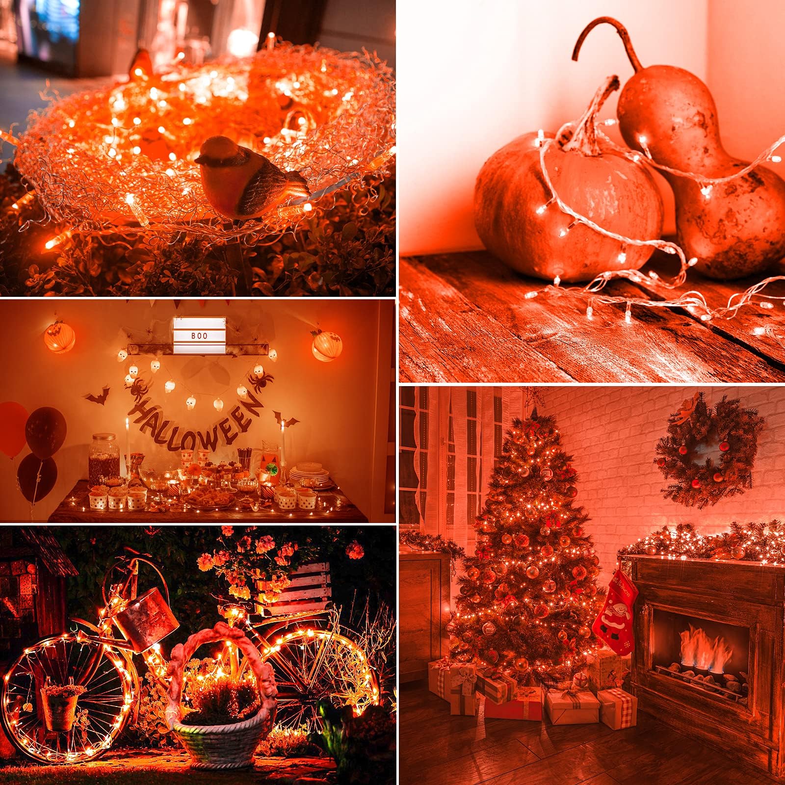 Orange Halloween String Lights - 200 LED 66ft Outdoor/Indoor Connectable Lights with 8 Modes | UL Certified Waterproof Fairy Lights for Home, Garden, Porch, Party Decor | Perfect for Halloween, Thanksgiving & Christmas Celebrations