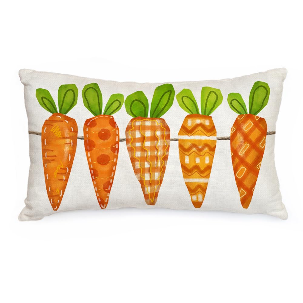 Easter Pillow Cover 12x20 Inch - Watercolor Carrot Design Farmhouse Decor, Spring Holiday Decorative Pillow Case for Sofa, Couch, Living Room - Perfect for Easter Decorations, Home Staging & Seasonal Farmhouse Style