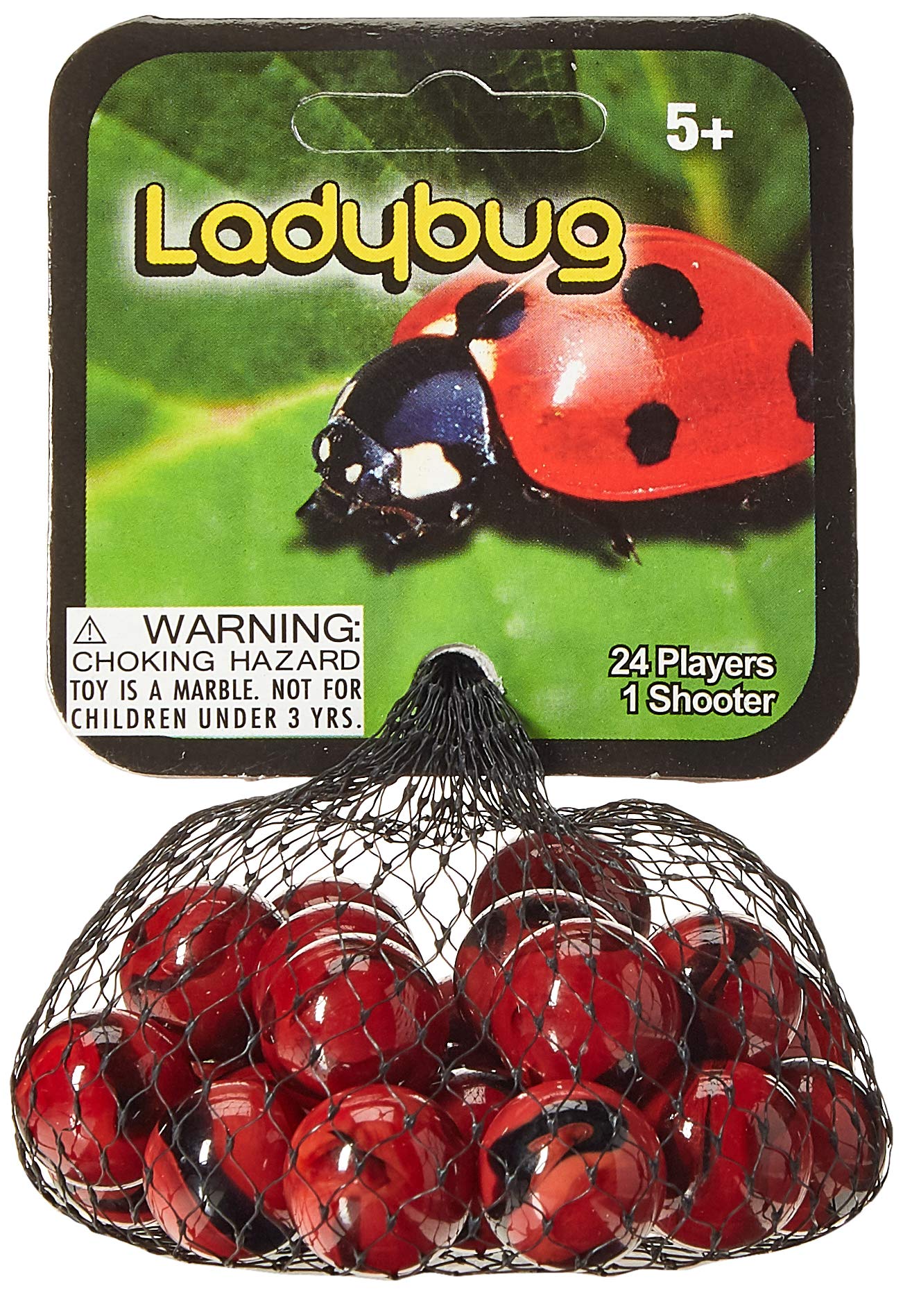 25-Piece Glass Mega Marbles Ladybug Game Net Set for Kids - Outdoor & Indoor Fun, Family Game Night, Birthday Party Activities