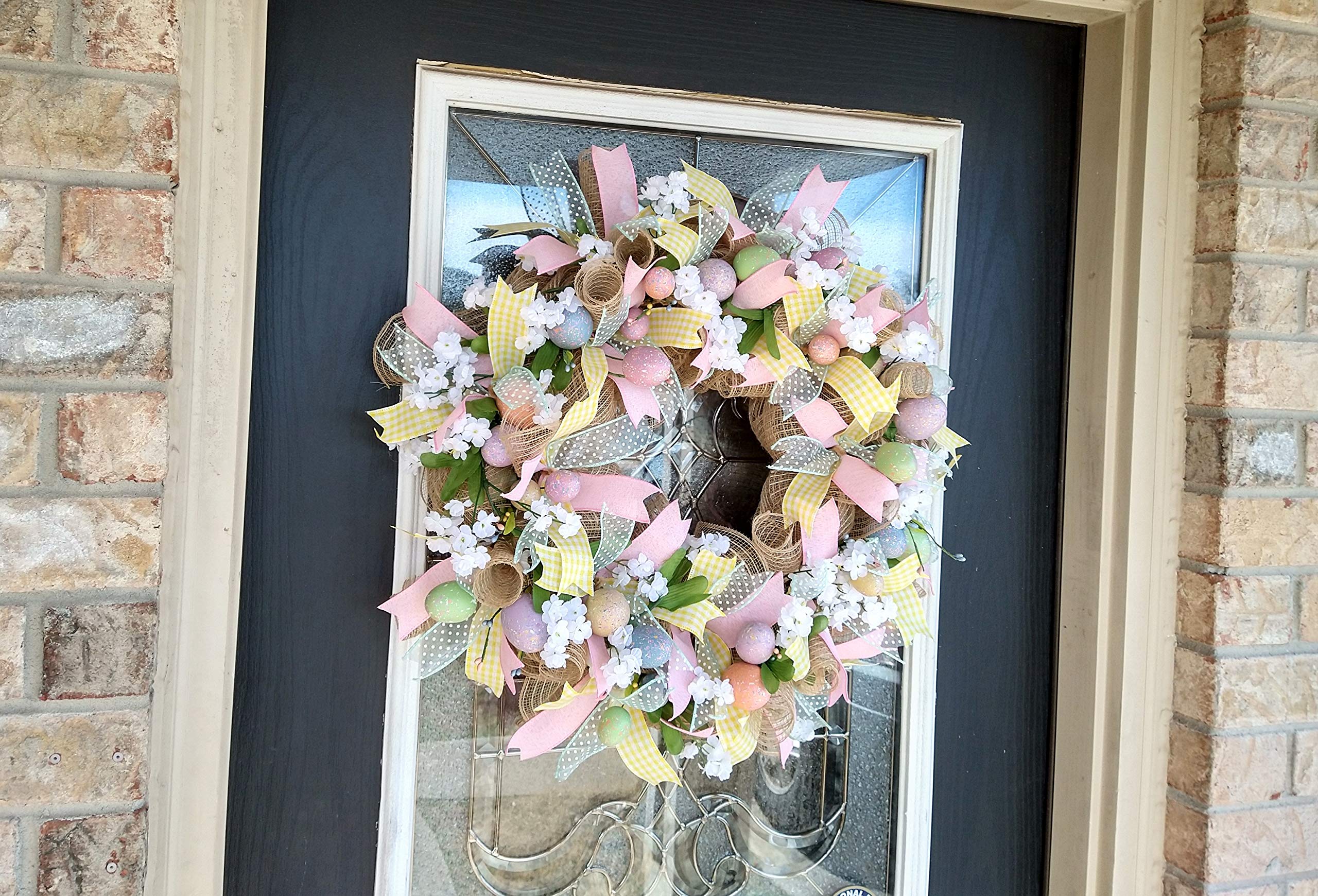Easter Egg Spring Deco Mesh Front Door Wreath - Handmade Home Decor for Easter, Housewarming & Wedding Gifts - Perfect for Front Porch, Entryway & Seasonal Door Hangers