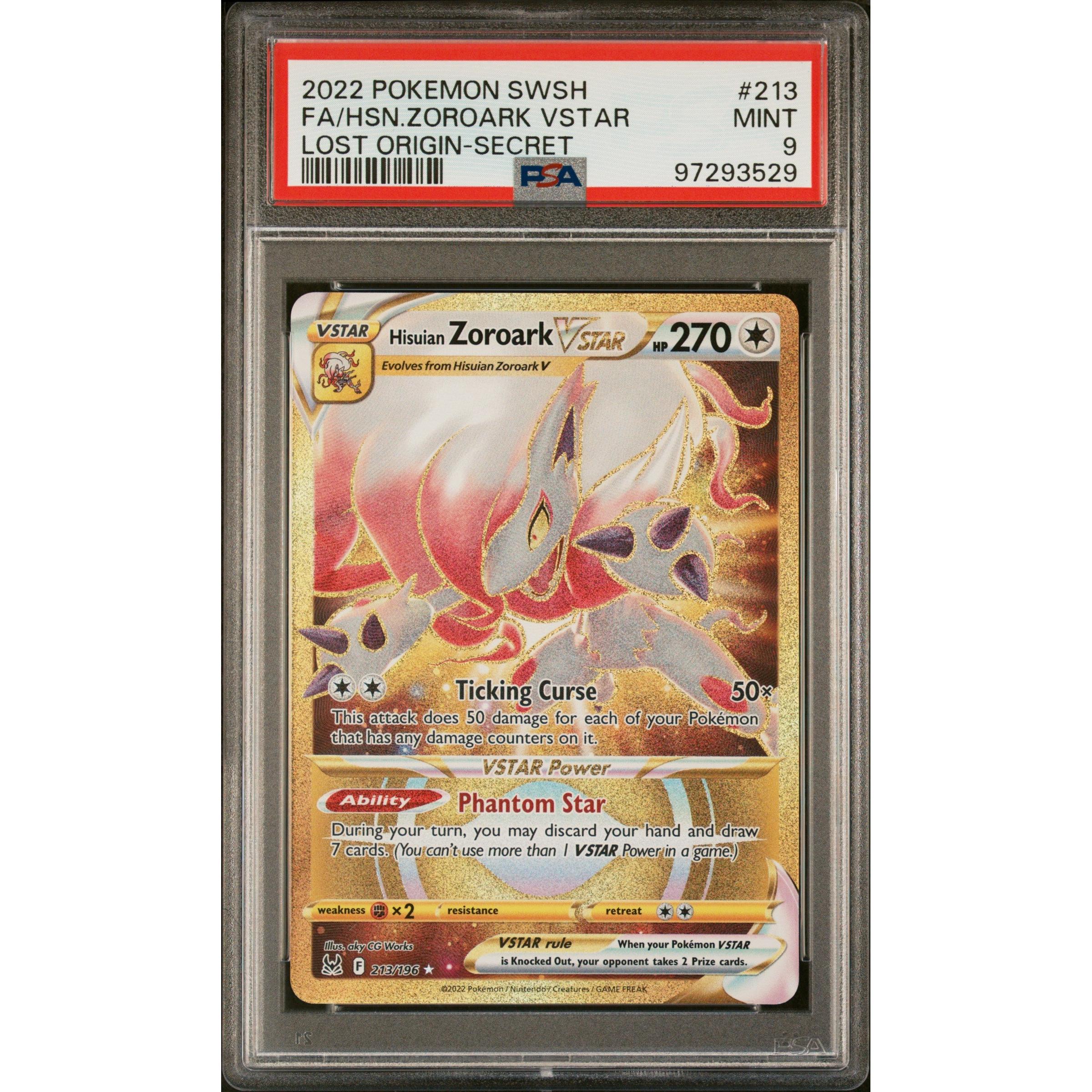 2022 Pokemon Lost Origin Zoroark VStar Secret 213/196 PSA 9 Graded Card - Rare Collectible for Trading Card Game (TCG) Players and Pokemon Fans
