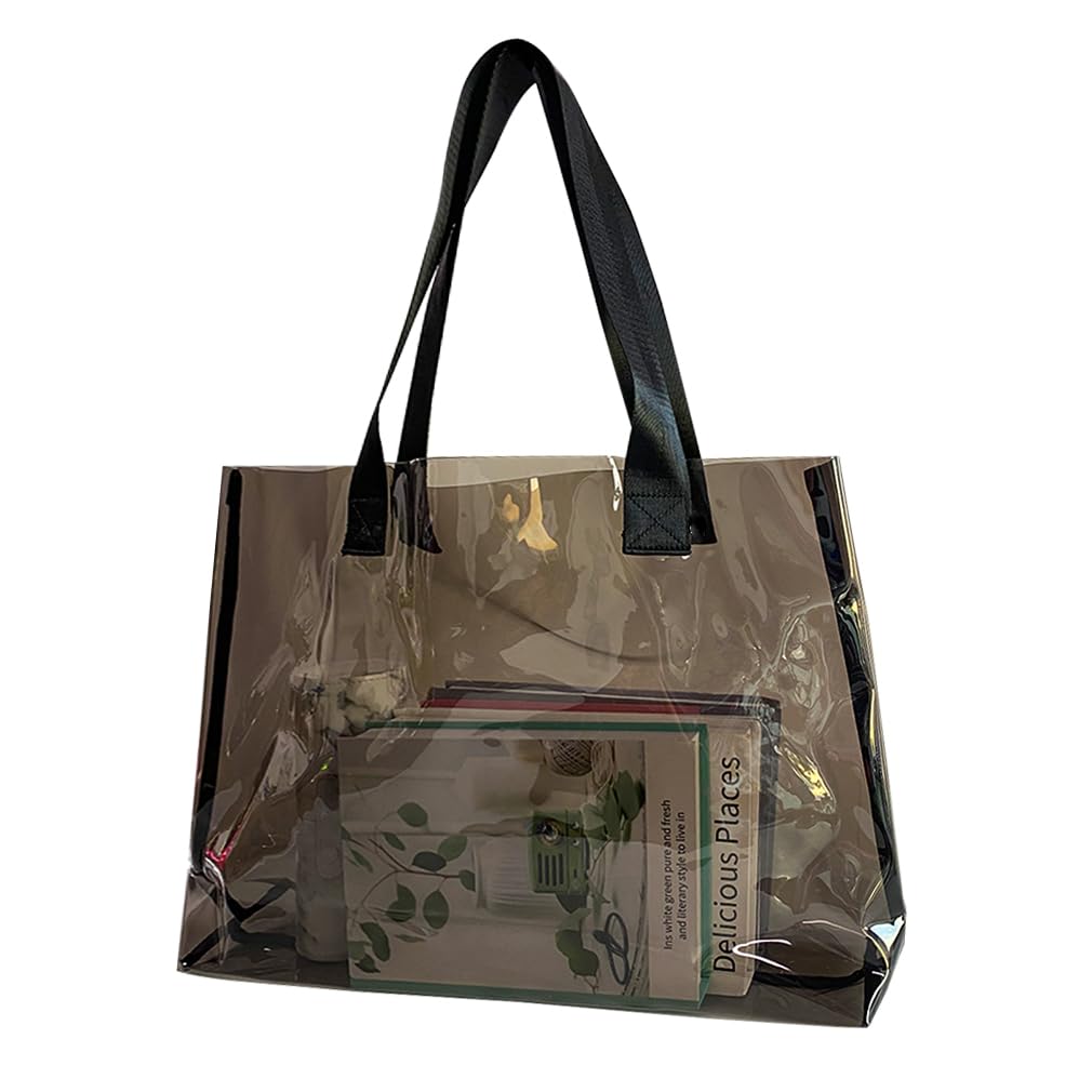 Stadium Approved Clear Tote Bag - Large Waterproof PVC Transparent Shoulder Bag with Handles for Beach, Work & Sports (Grey) | Perfect for Concerts, Gym, Travel & Shopping