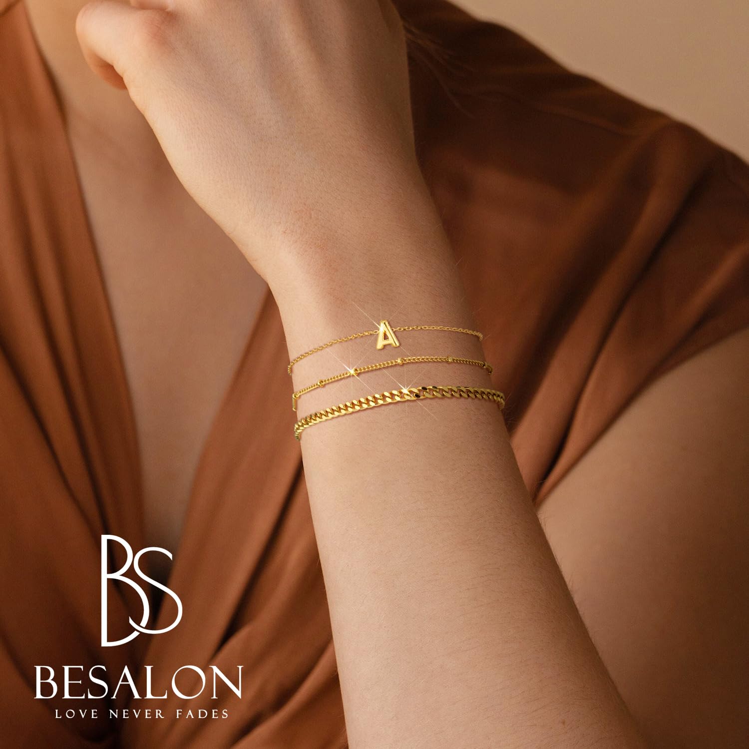 3 Pcs 14K Gold Plated Initial Bracelets for Women - Stackable Letter Charm A-Z Monogram Bracelet Set, Anti Tarnish Jewelry Gifts for Her - Perfect for Birthday, Anniversary, Valentine's Day & Everyday Wear