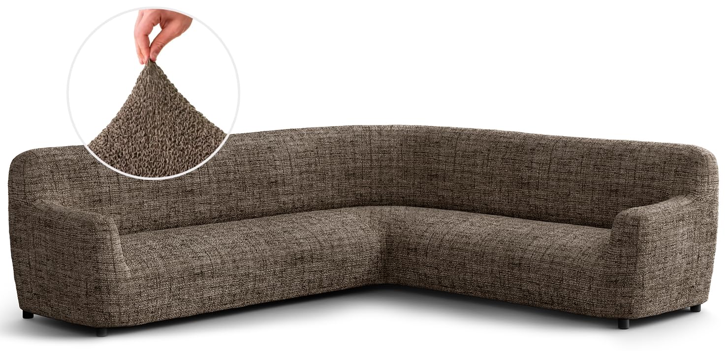 PAULATO BY GA.I.CO. Extra Large L-Shaped Corner Sectional Sofa Cover - Washable Microfiber Slipcover with Form Fit - Vittoria Brown Print - 1-Piece Protector for Living Room, Family Room & Home Theater