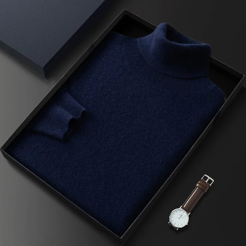 Premium 100% Cashmere Men's Turtleneck Sweater - Ultra Soft & Warm Winter Pullover - Roll Neck Knit Jumper for Men - Perfect for Office, Date Night & Cold Weather Layering