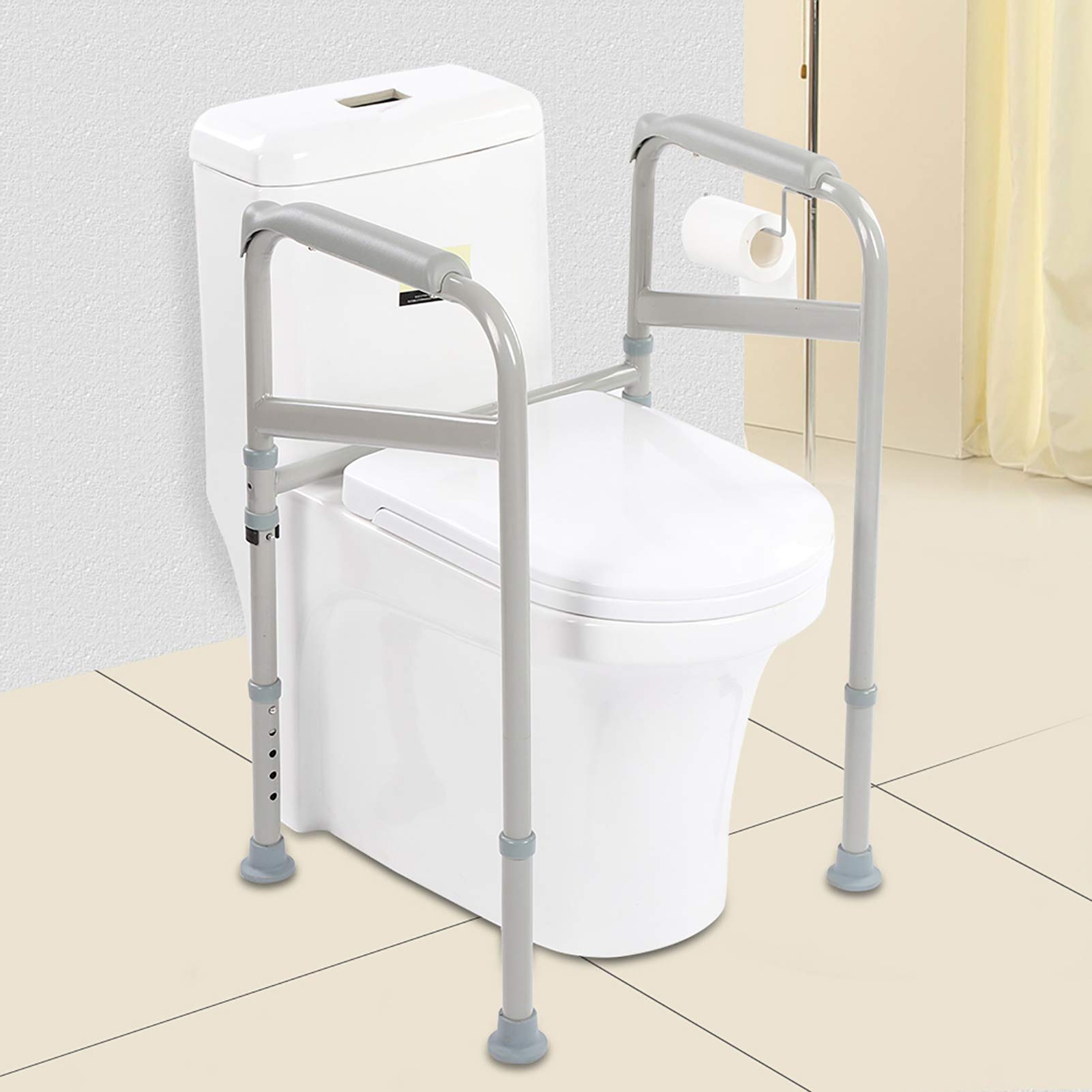 Ejoyous Adjustable Height Toilet Safety Rail (65-86cm) - Non-Slip Bathroom Handrail for Elderly & Disabled - Waterfall Design Armrest for Home Use - Perfect for Bathroom Safety & Mobility Assistance
