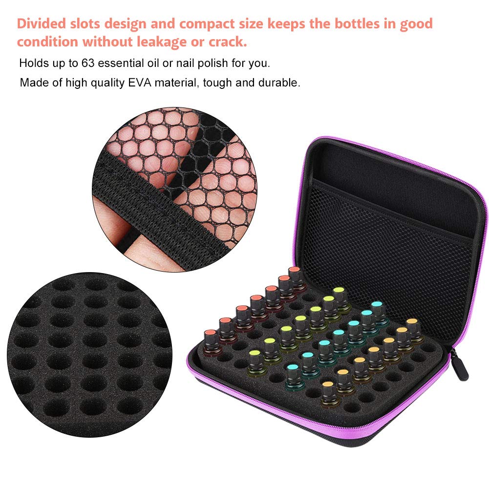 63-Slot Portable EVA Essential Oil Storage Bag - Aromatherapy Organizer Case with Anti-Crash Protection for Travel, Home & Moving | Perfect for Essential Oil Lovers & Aromatherapy Practitioners (Purple)