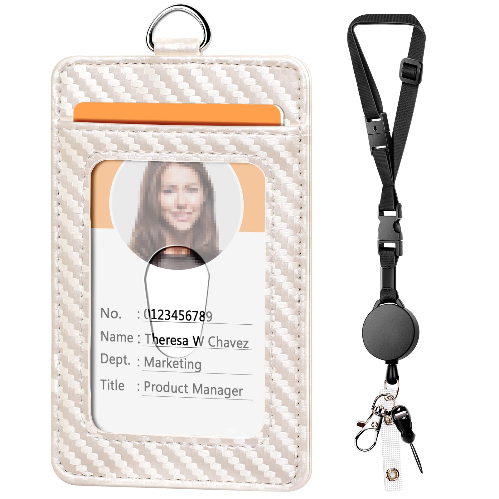 Leather Badge Holder with Retractable Lanyard - Office & School ID Card Accessory