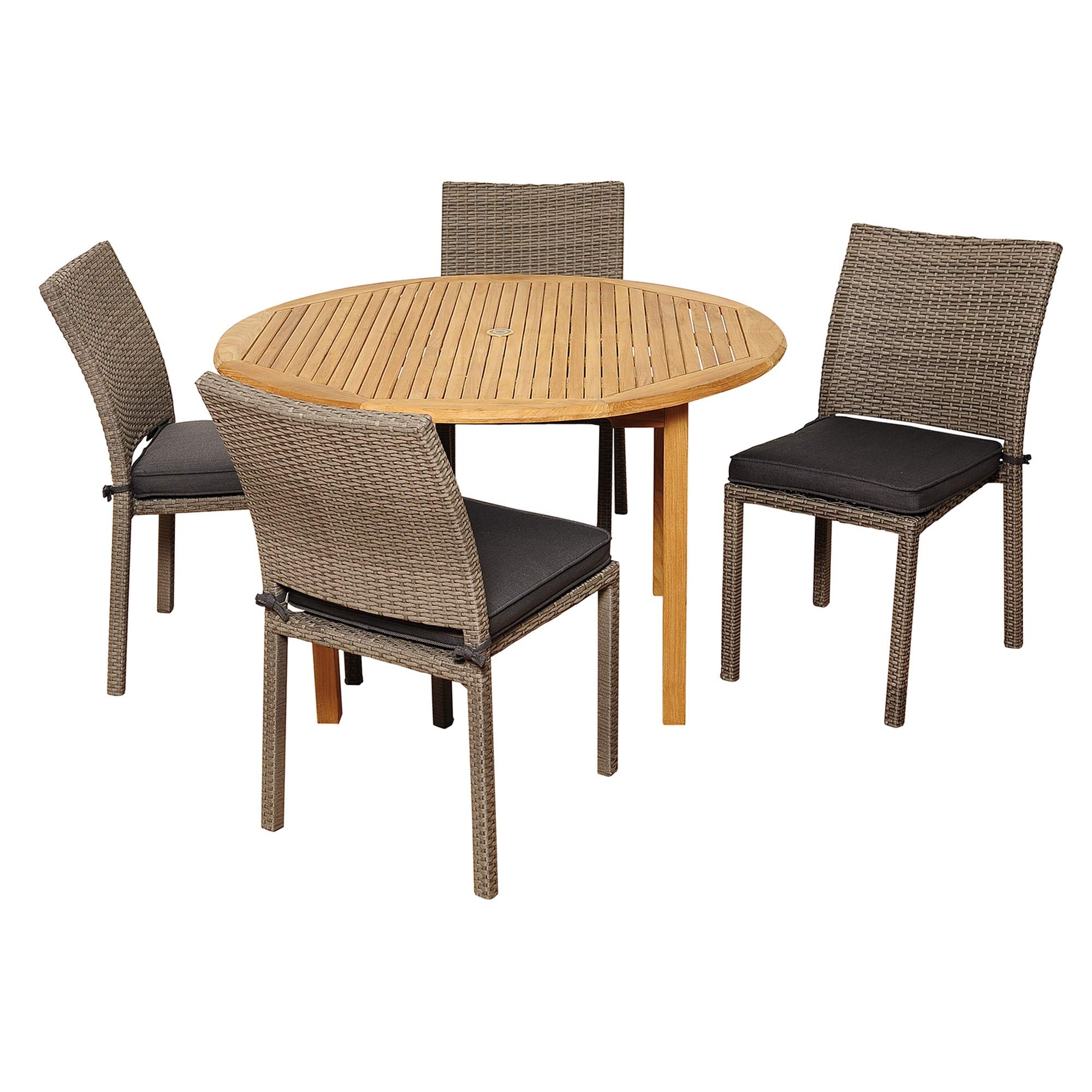 5-Piece Anthony Teak Round Outdoor Dining Set with Gray Cushions, 47