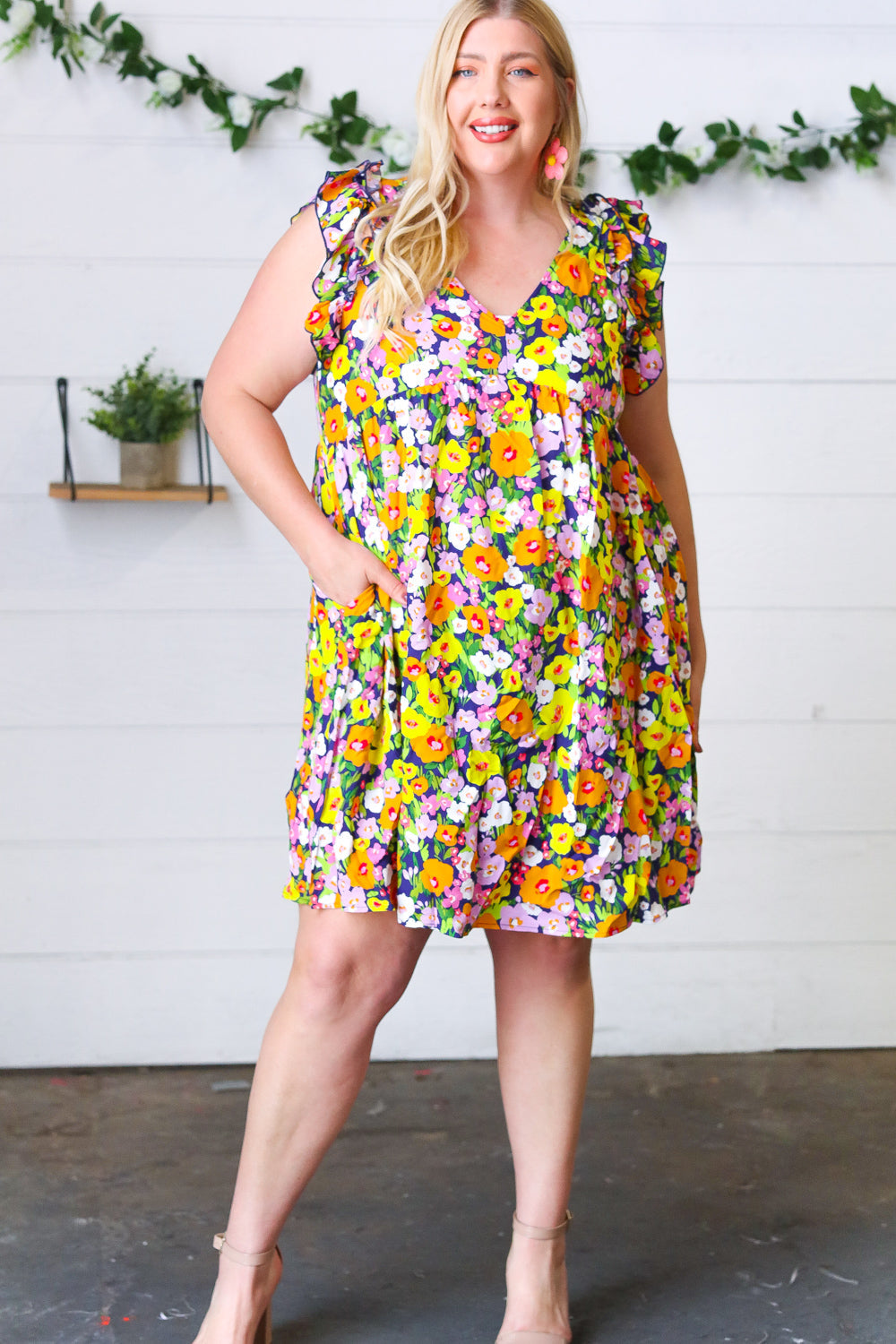 Indigo & Lemon Floral Babydoll Ruffle Dress for Women - Summer Party, Beach Vacation & Date Night Outfit