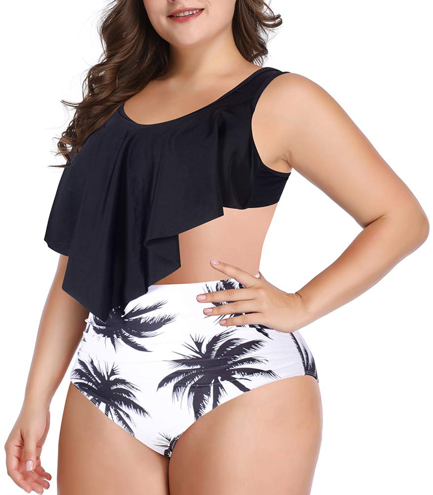 QZUnique Women's Two-Piece Bathing Suit Set - Ruffled Bikini Top & High Waisted Bottom Tankini | Perfect for Beach, Pool & Summer Vacations