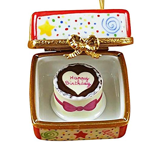 Authentic Limoges Porcelain Figurine from France - Birthday Cake with Balloons & Confetti Decoration | Perfect for Collectors, Gift Giving & Home Decor