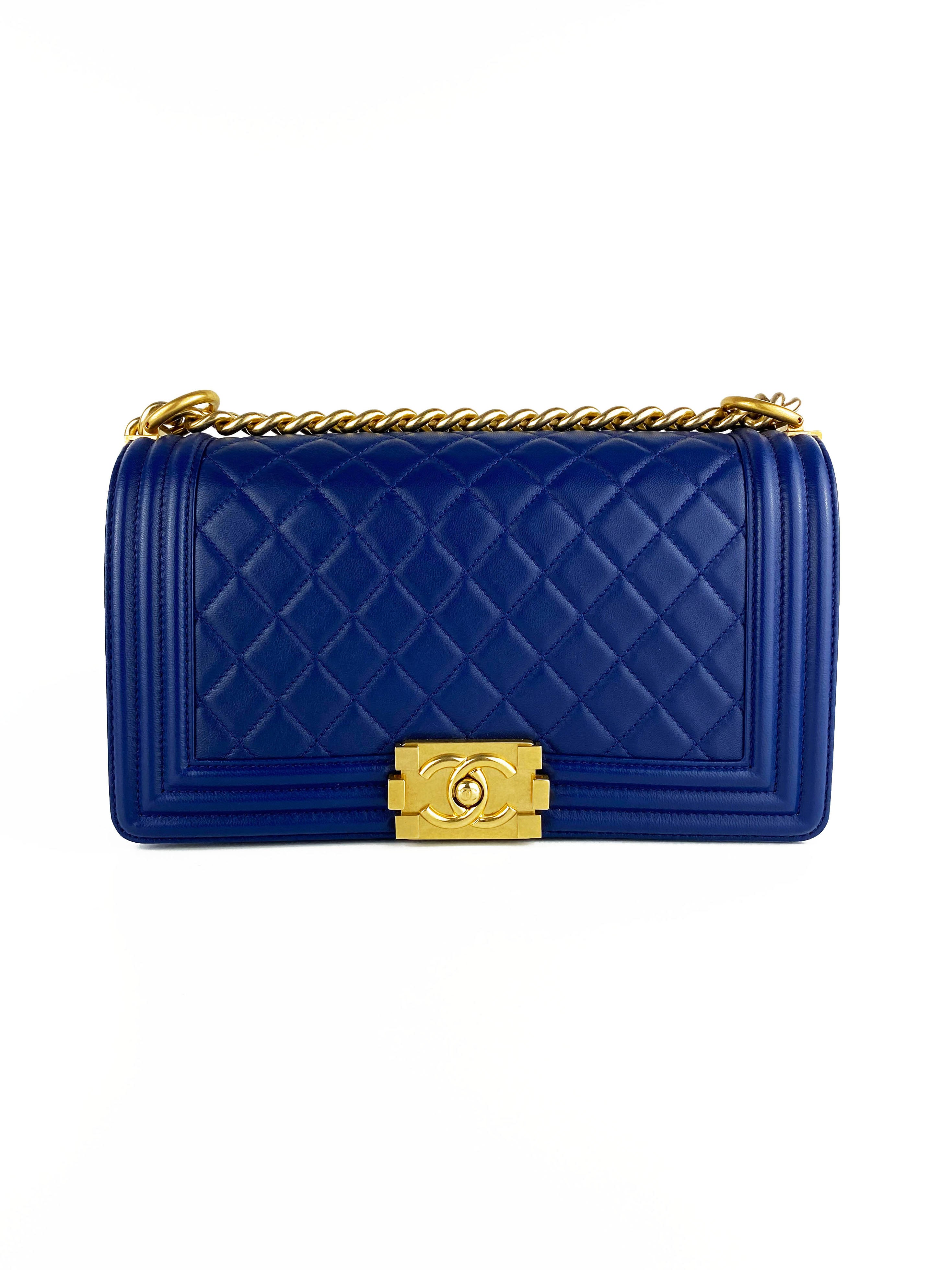 Chanel Medium Blue Boy Bag - Luxury Quilted Leather Crossbody Bag for Women | Perfect for Parties, Dates & Everyday Use