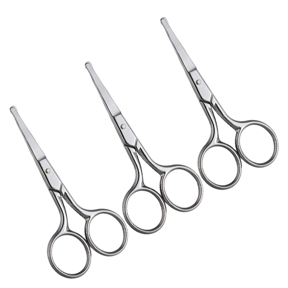 3 Pack Stainless Steel Nose Hair Trimmer Scissors - Safe & Precise Eyebrow & Vibrissa Grooming Tool for Men - Perfect for Travel, Home & Personal Care Routines
